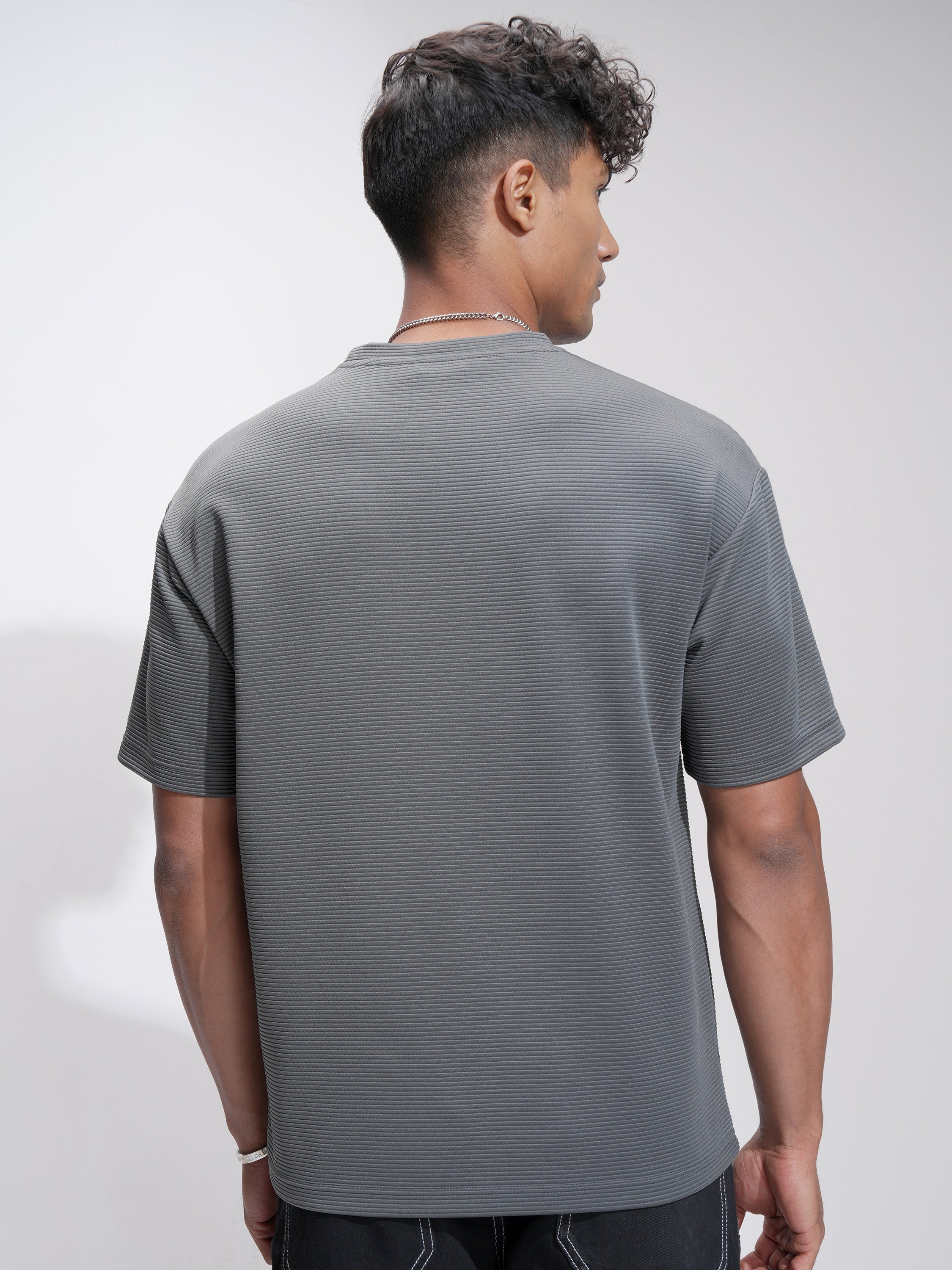Highlander Men Grey Self Design Relaxed Fit T-Shirt - Grey - Image 3