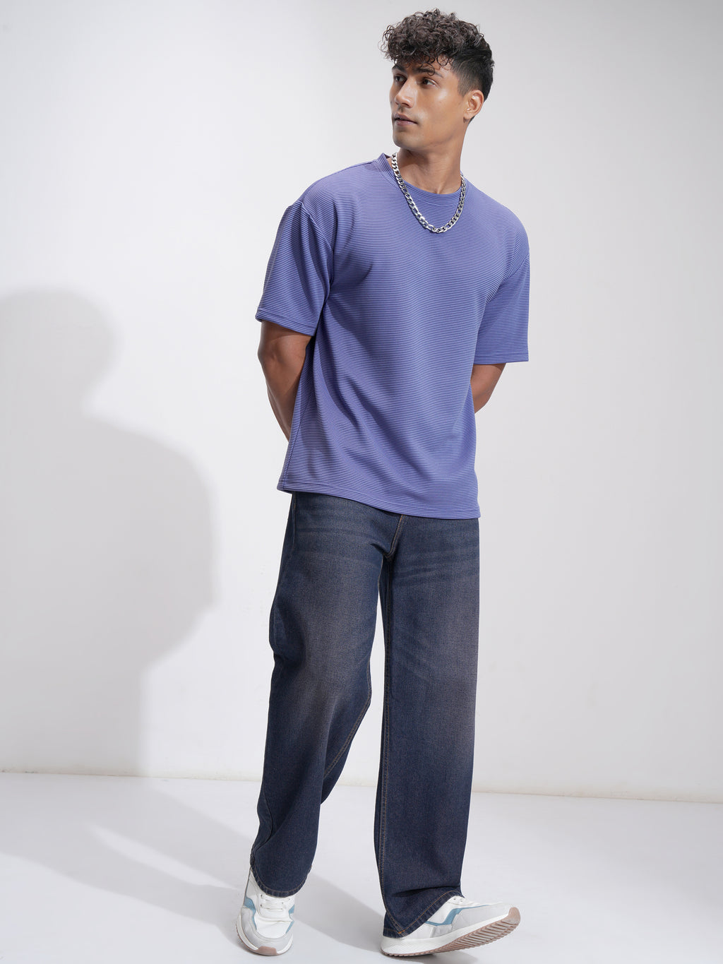 Highlander Men Purple Self Design Relaxed Fit T-Shirt - Purple - Image 2