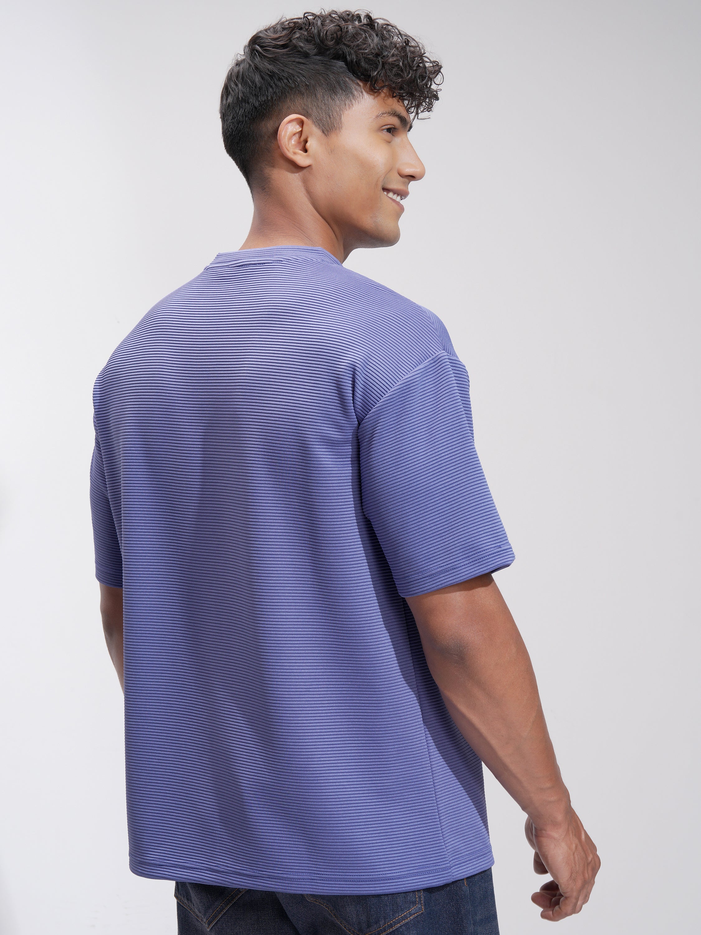 Highlander Men Purple Self Design Relaxed Fit T-Shirt - Purple - Image 3
