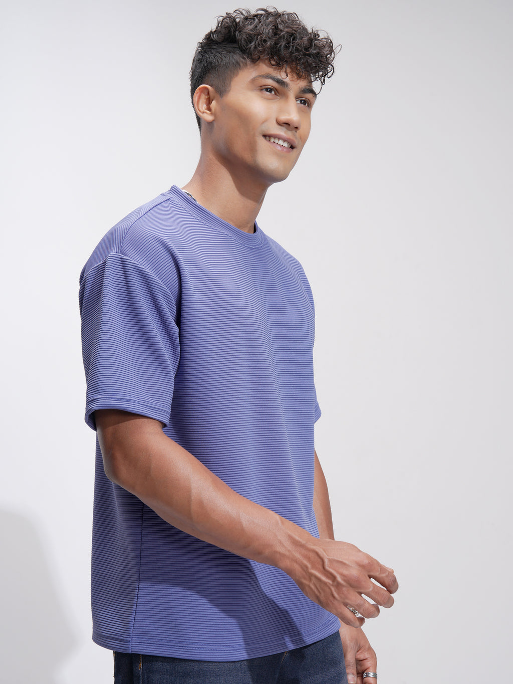 Highlander Men Purple Self Design Relaxed Fit T-Shirt - Purple - Image 6