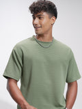 Highlander Men Olive Self Design Relaxed Fit T-Shirt - Olive - Image 1