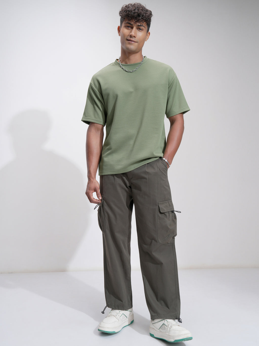 Highlander Men Olive Self Design Relaxed Fit T-Shirt - Olive - Image 2