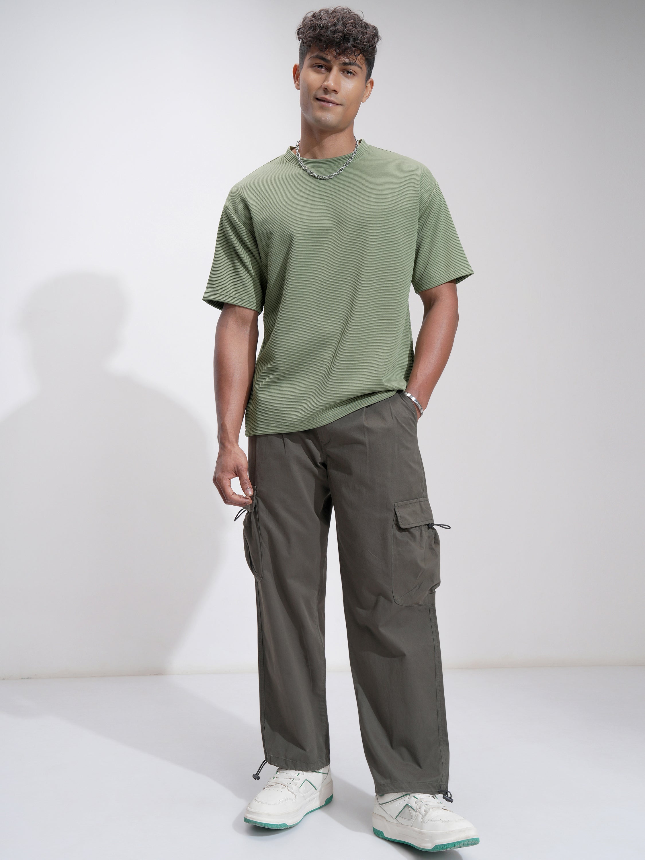 Highlander Men Olive Self Design Relaxed Fit T-Shirt - Olive - Image 2