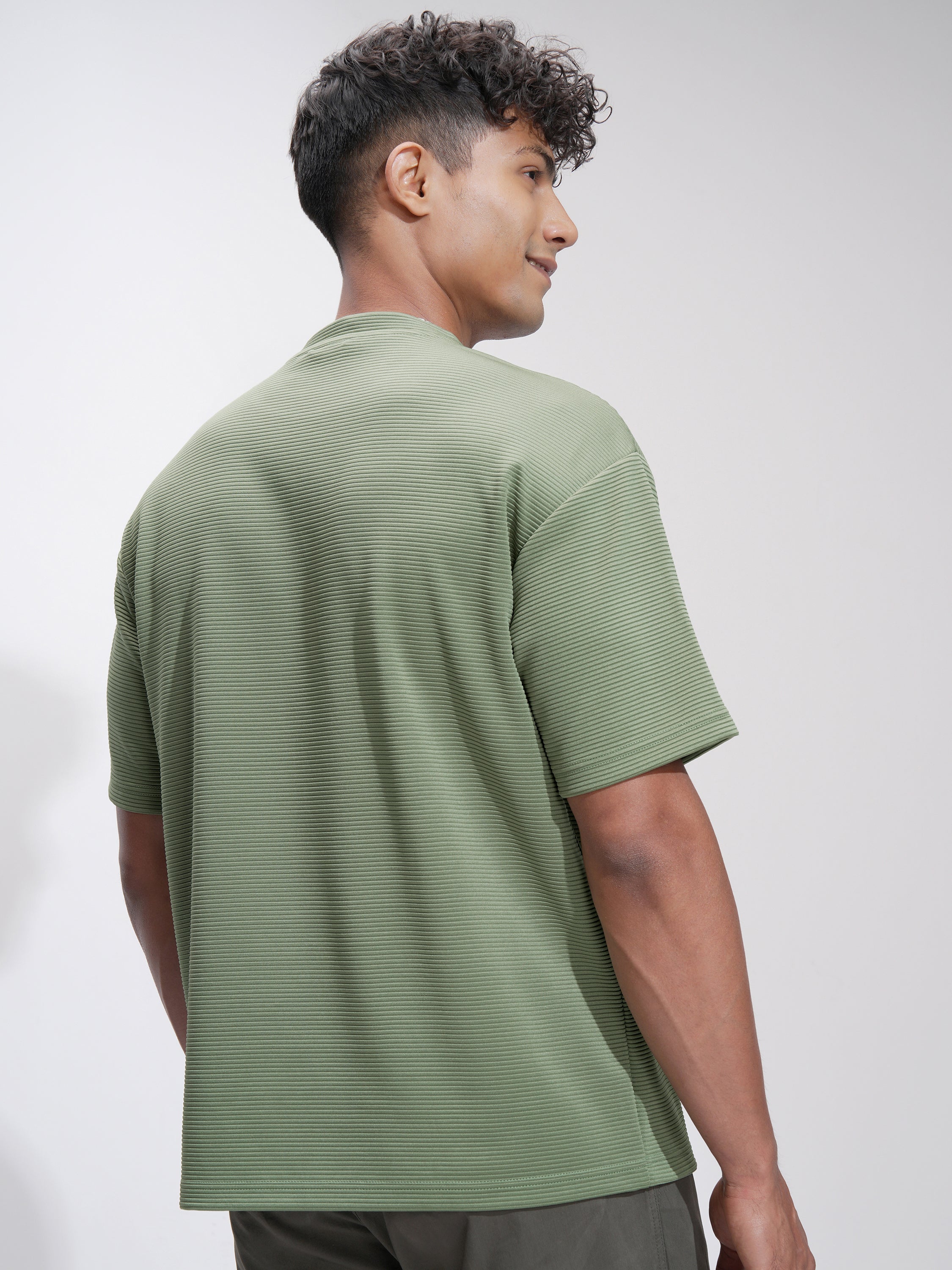 Highlander Men Olive Self Design Relaxed Fit T-Shirt - Olive - Image 3