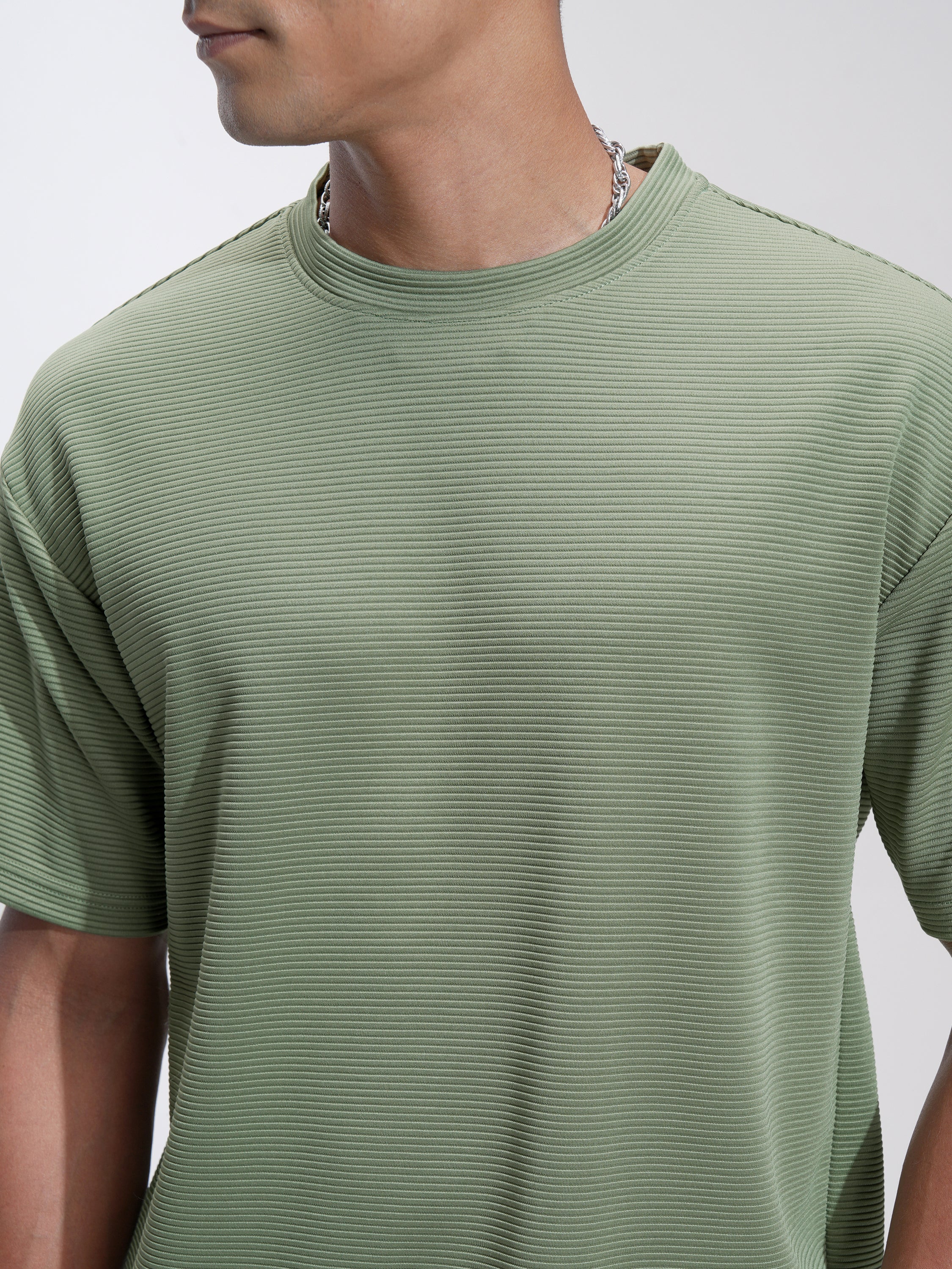 Highlander Men Olive Self Design Relaxed Fit T-Shirt - Olive - Image 5