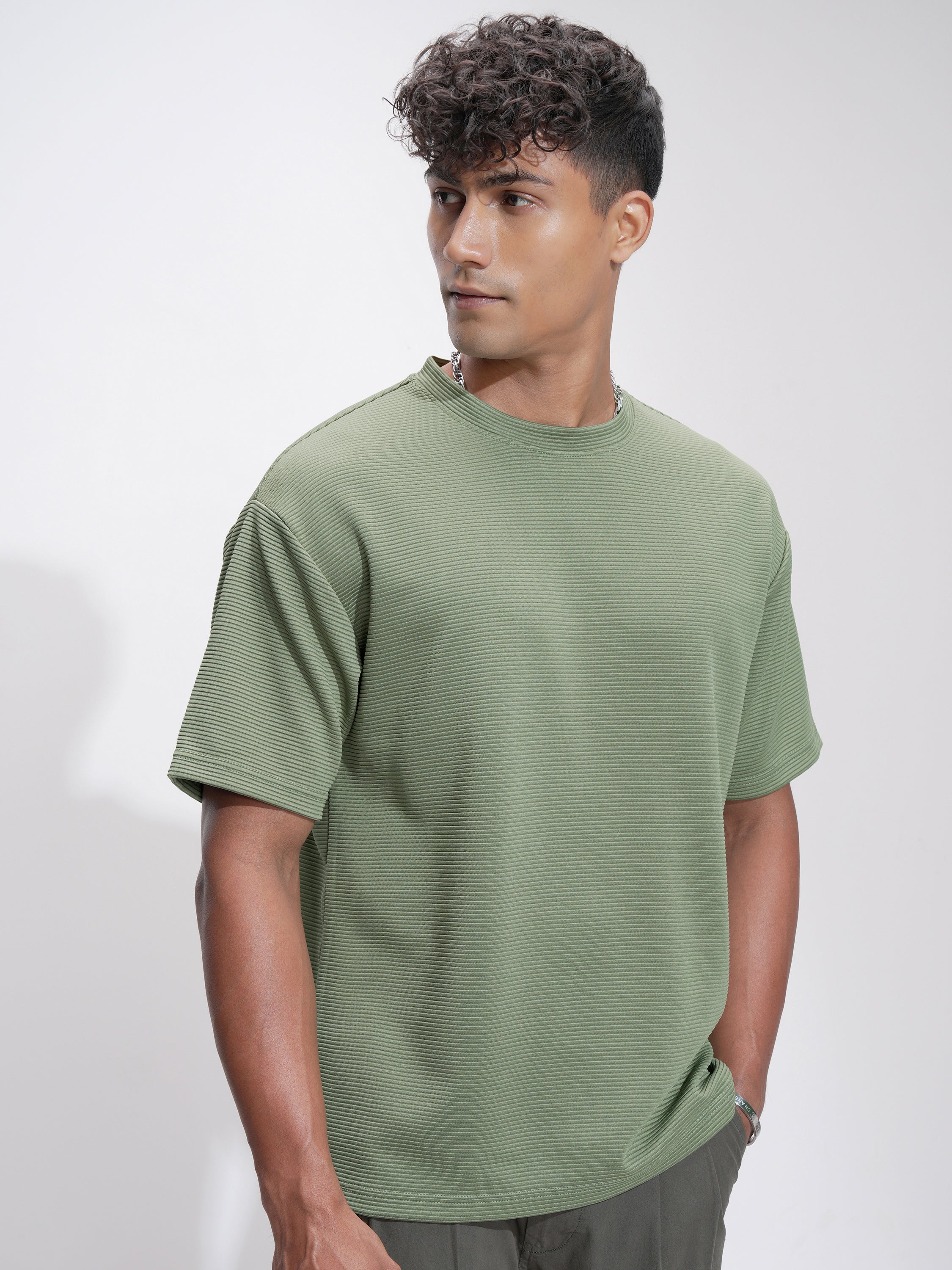 Highlander Men Olive Self Design Relaxed Fit T-Shirt - Olive - Image 6