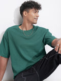 Highlander Men Teal Self Design Relaxed Fit T-Shirt - Teal - Image 1