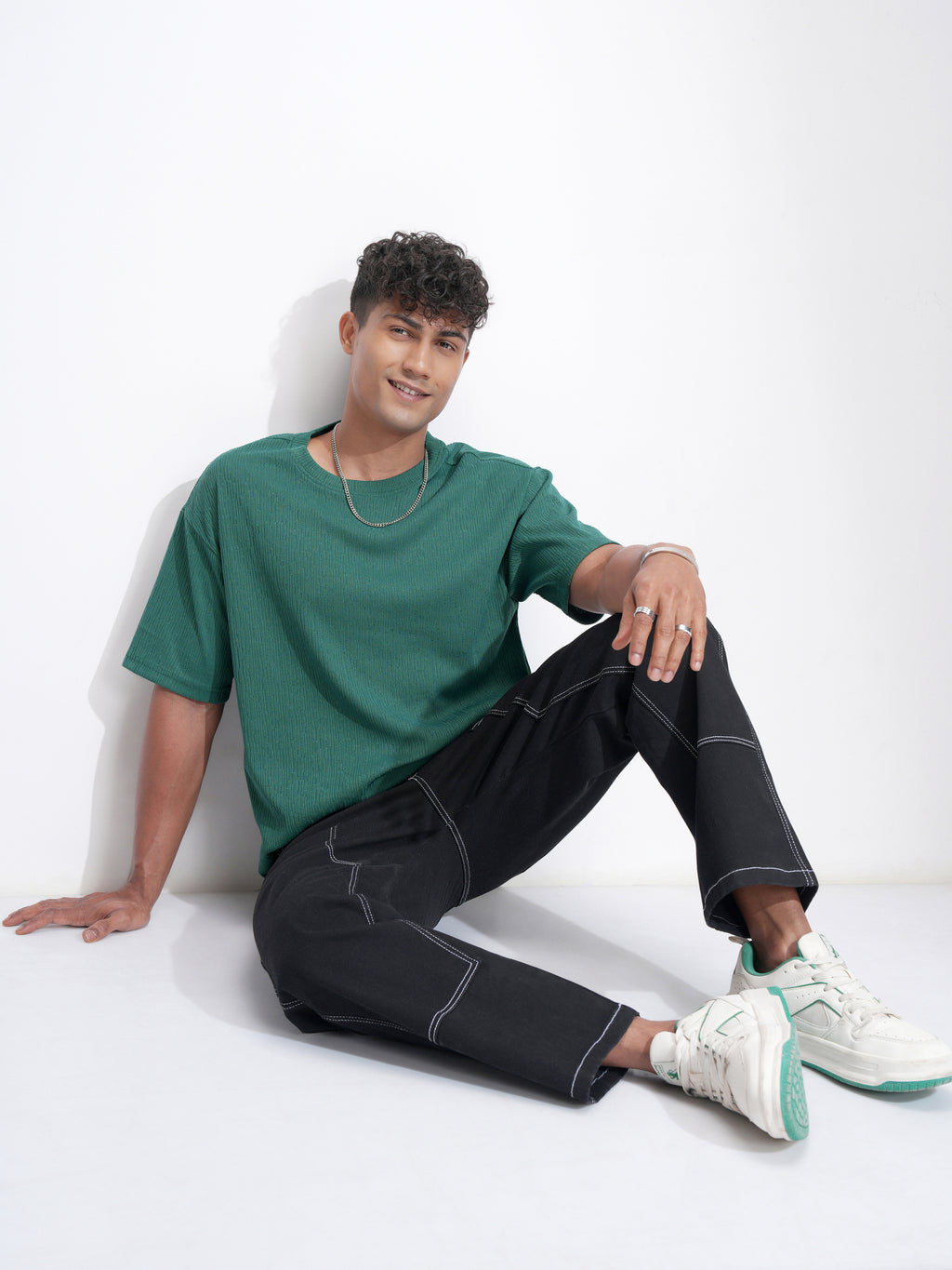 Highlander Men Teal Self Design Relaxed Fit T-Shirt - Teal - Image 2