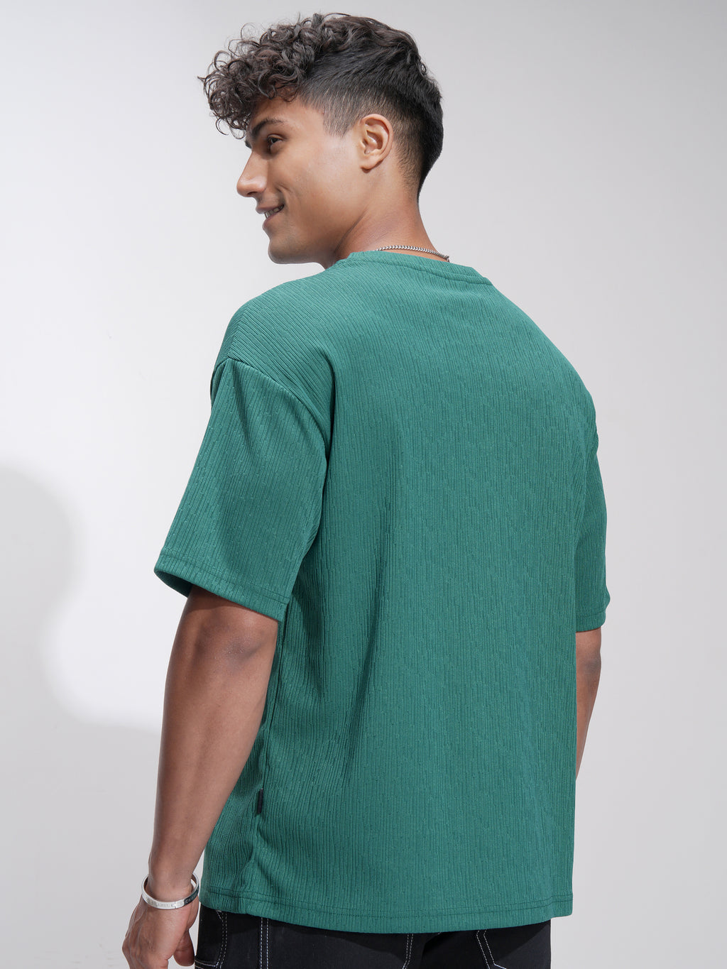 Highlander Men Teal Self Design Relaxed Fit T-Shirt - Teal - Image 3