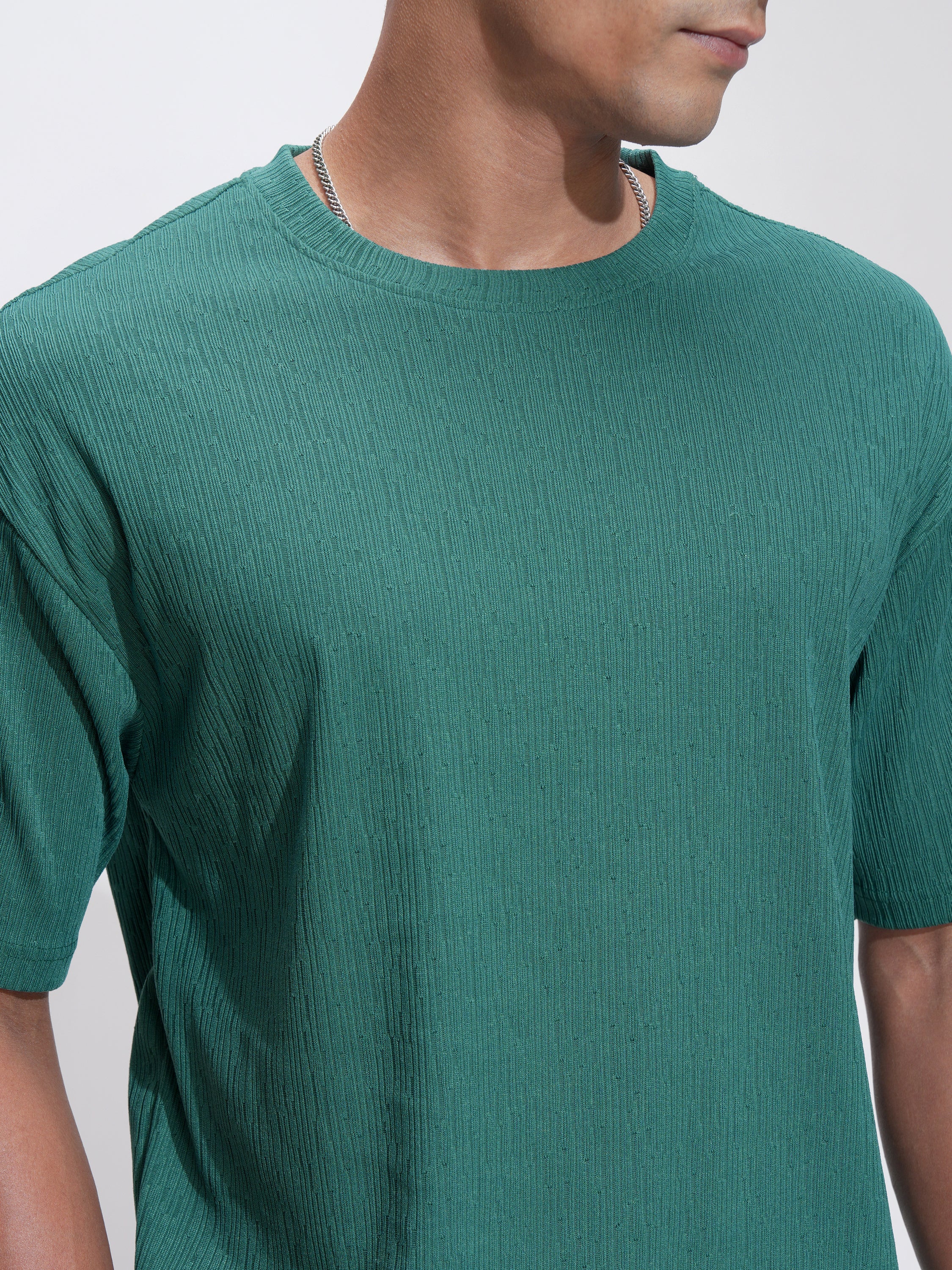Highlander Men Teal Self Design Relaxed Fit T-Shirt - Teal - Image 5