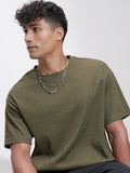 Highlander Men Olive Self Design Relaxed Fit T-Shirt - Olive - Image 1