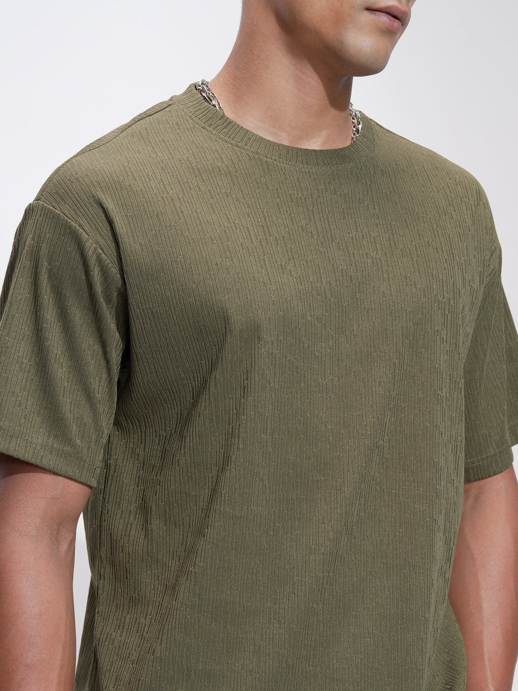Highlander Men Olive Self Design Relaxed Fit T-Shirt - Olive - Image 5