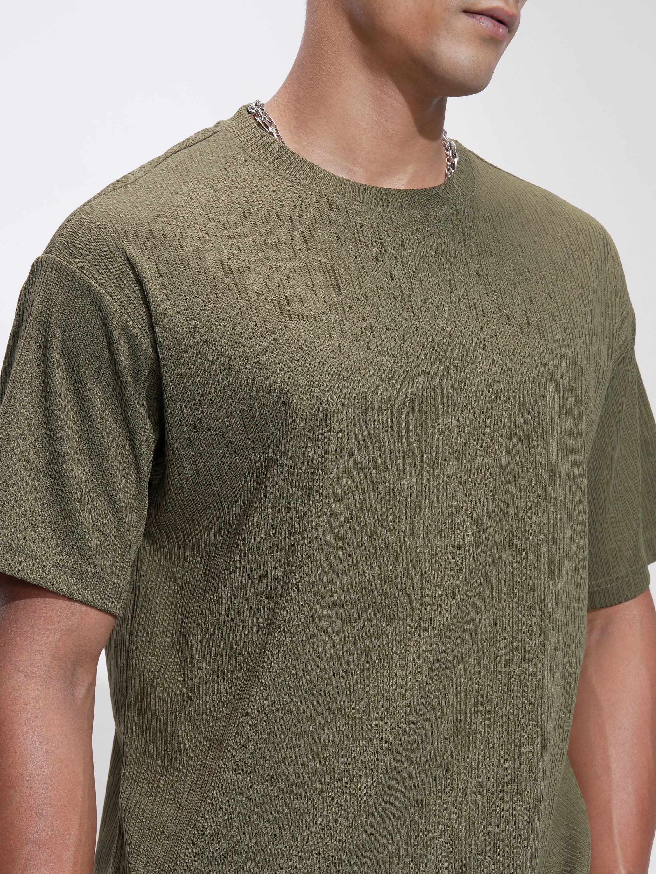 Highlander Men Olive Self Design Relaxed Fit T-Shirt - Olive - Image 5