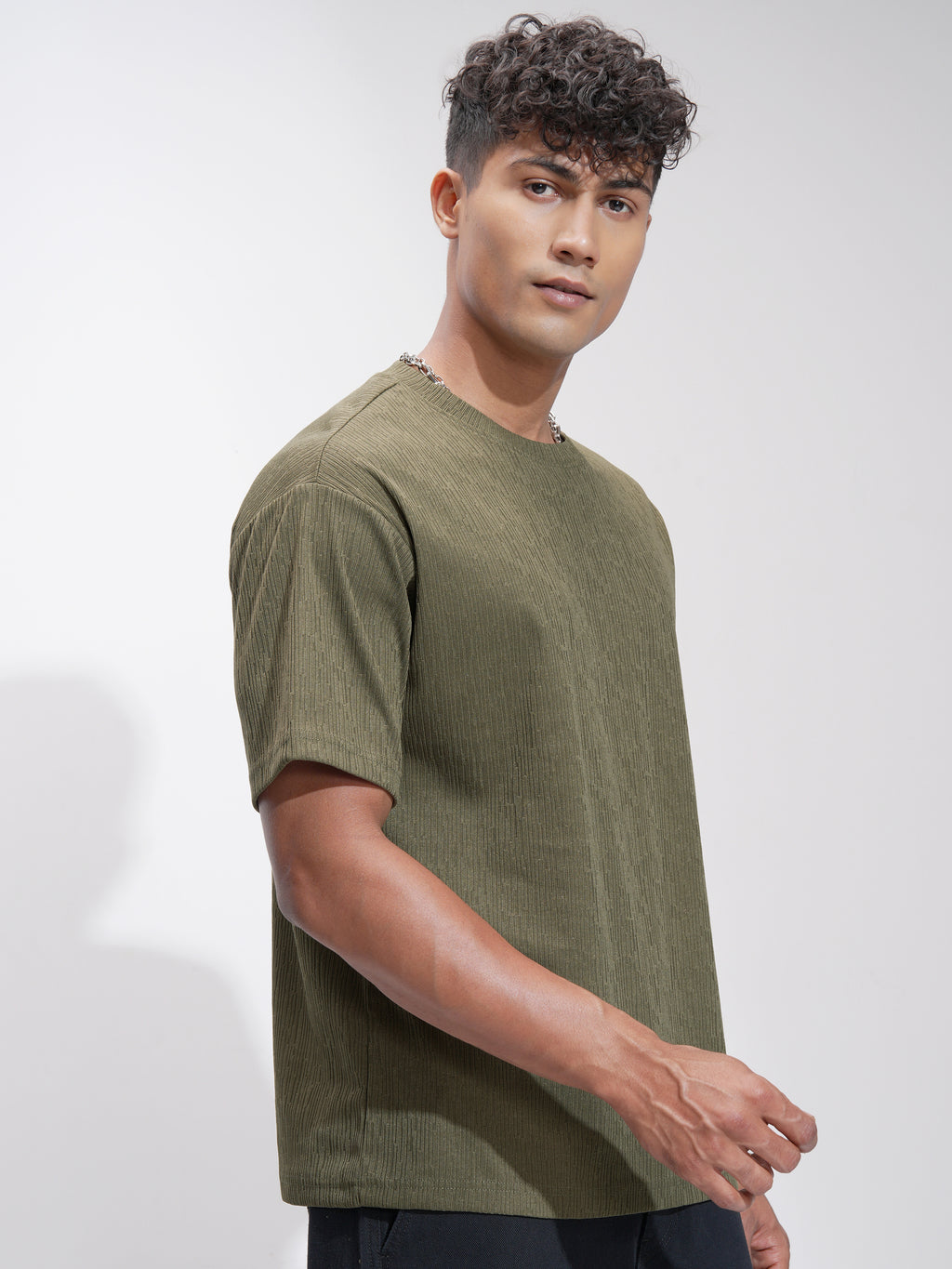 Highlander Men Olive Self Design Relaxed Fit T-Shirt - Olive - Image 6