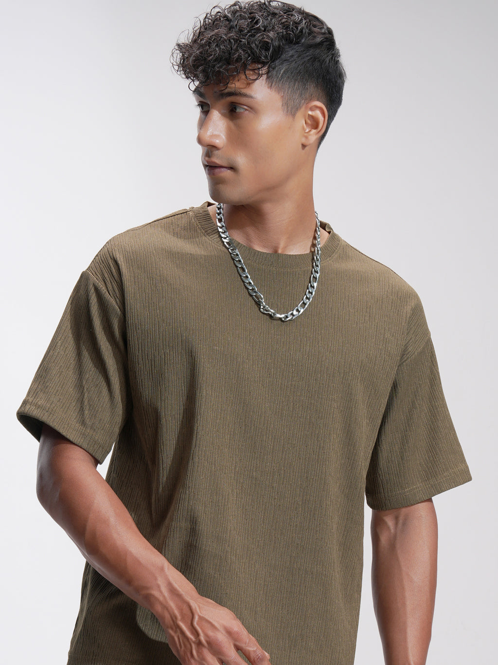 Highlander Men Brown Self Design Relaxed Fit T-Shirt - Brown - Image 1