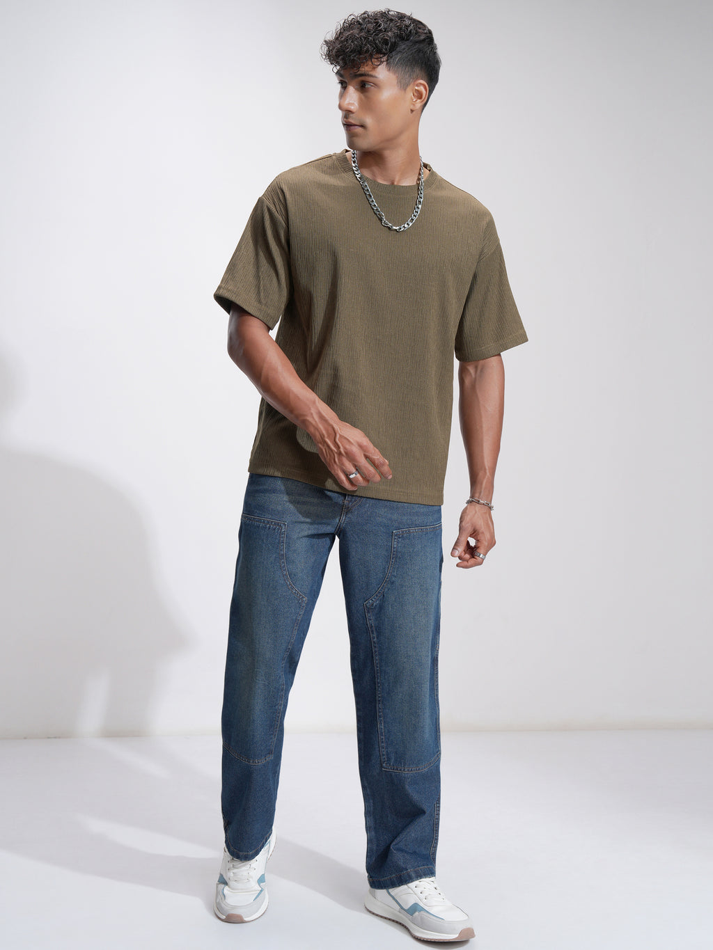 Highlander Men Brown Self Design Relaxed Fit T-Shirt - Brown - Image 2