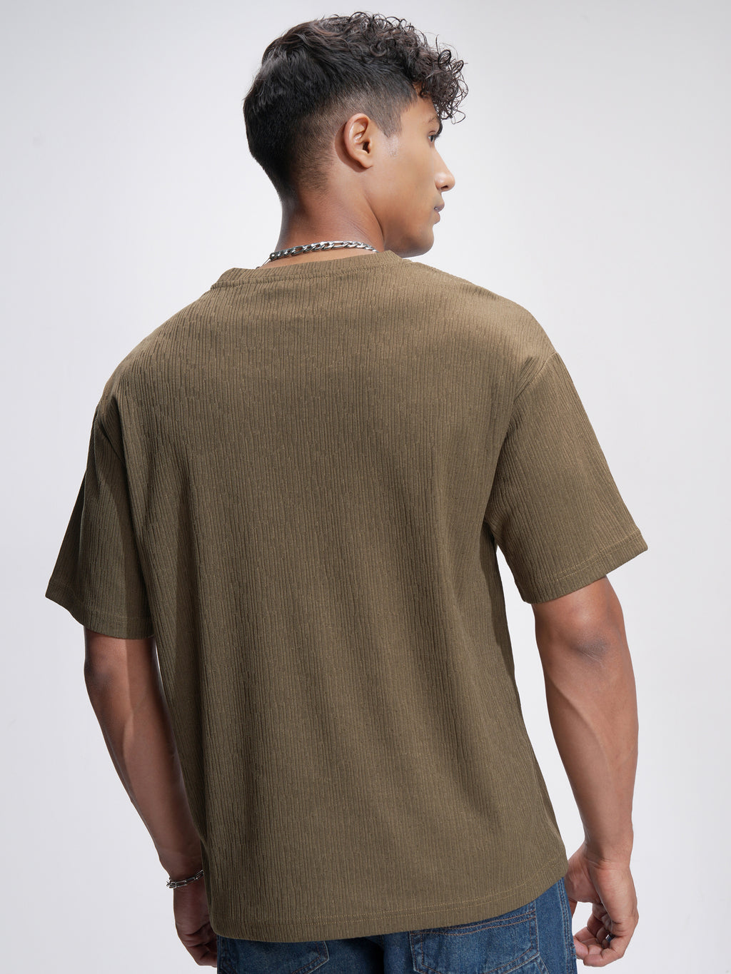 Highlander Men Brown Self Design Relaxed Fit T-Shirt - Brown - Image 3