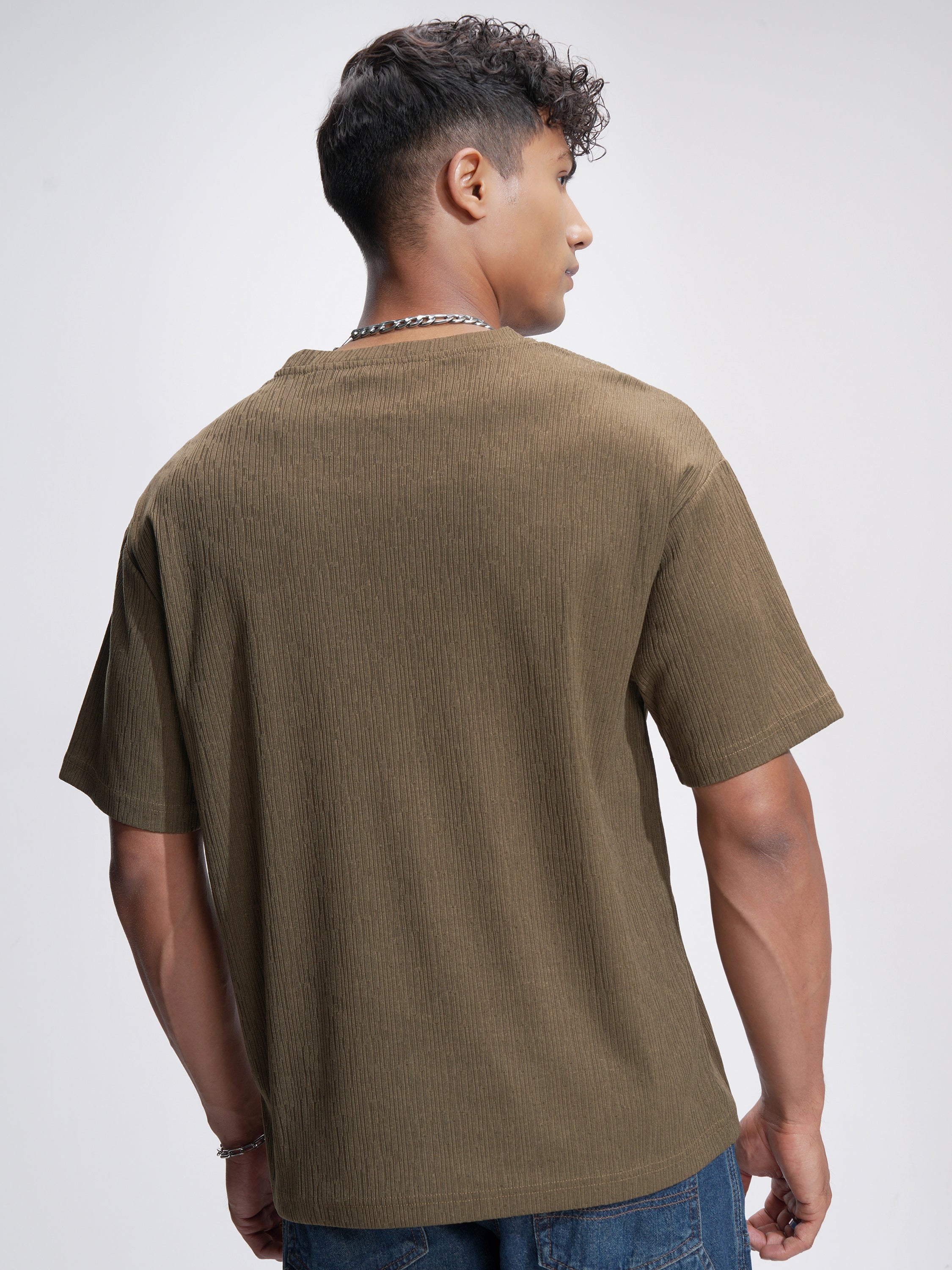 Highlander Men Brown Self Design Relaxed Fit T-Shirt - Brown - Image 3