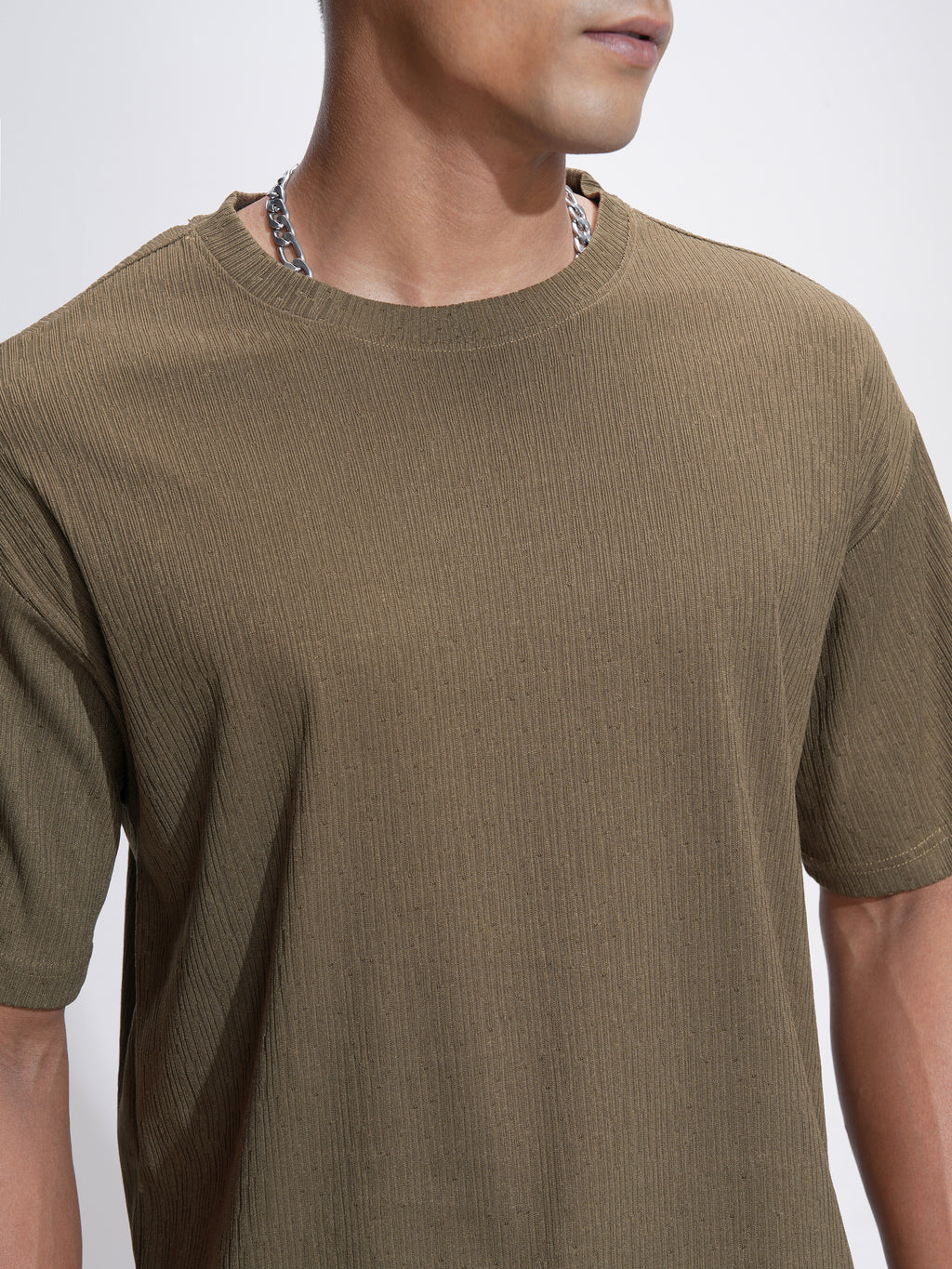 Highlander Men Brown Self Design Relaxed Fit T-Shirt - Brown - Image 5