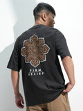 Highlander Men Black Printed Round Neck Oversized Fit T-Shirt - Black - Image 1