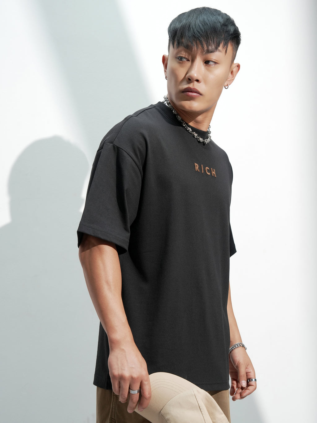 Highlander Men Black Printed Round Neck Oversized Fit T-Shirt - Black - Image 6