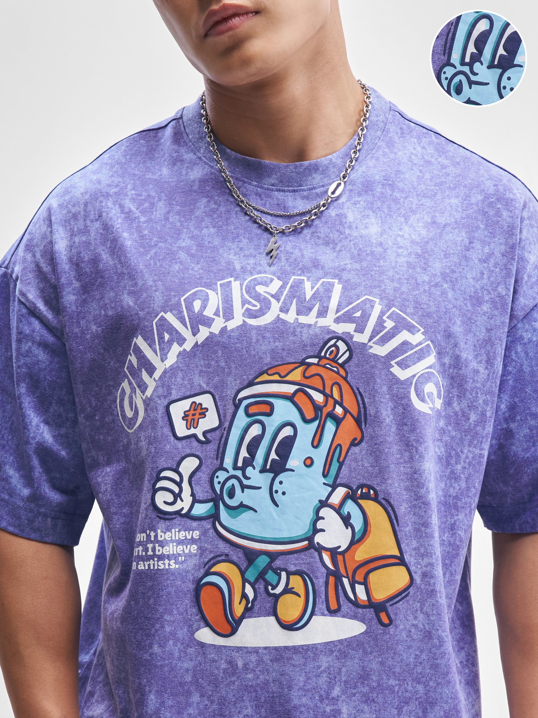Highlander Men Blue Printed Round Neck Oversized Fit T-Shirt - Blue - Image 5