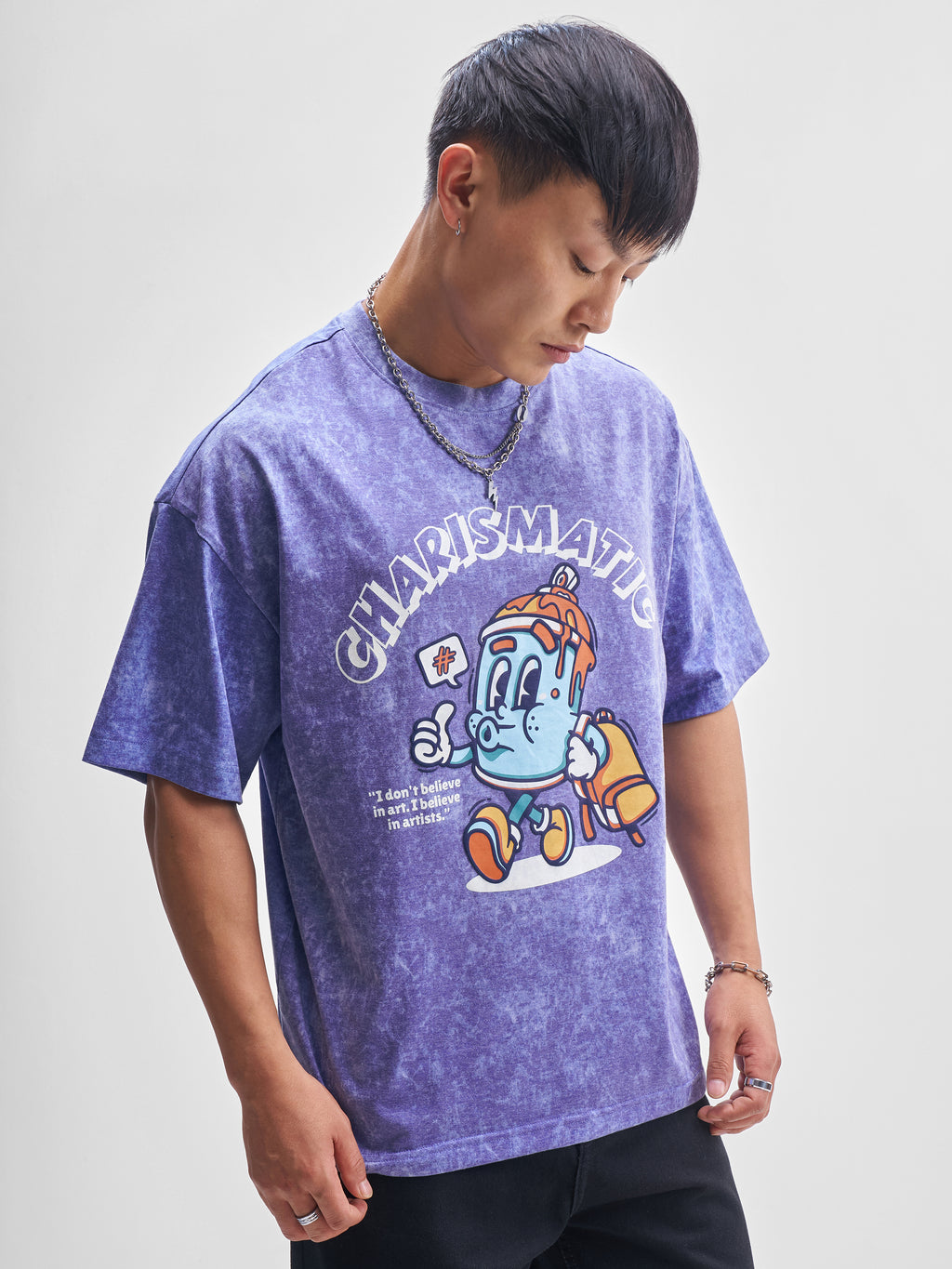 Highlander Men Blue Printed Round Neck Oversized Fit T-Shirt - Blue - Image 6