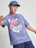 Highlander Men Blue Printed Round Neck Oversized Fit T-Shirt - Blue - Image 1