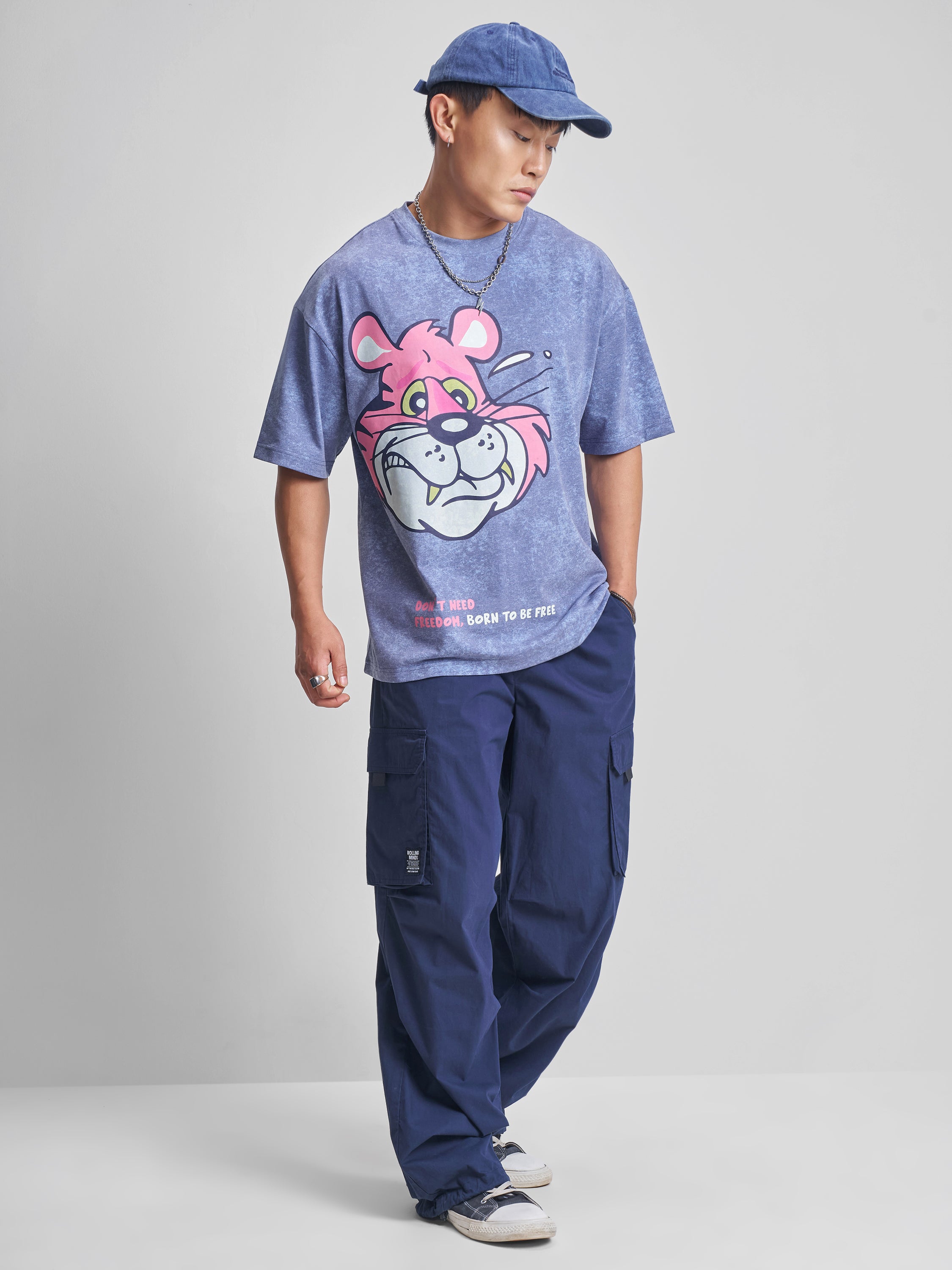 Highlander Men Blue Printed Round Neck Oversized Fit T-Shirt - Blue - Image 2
