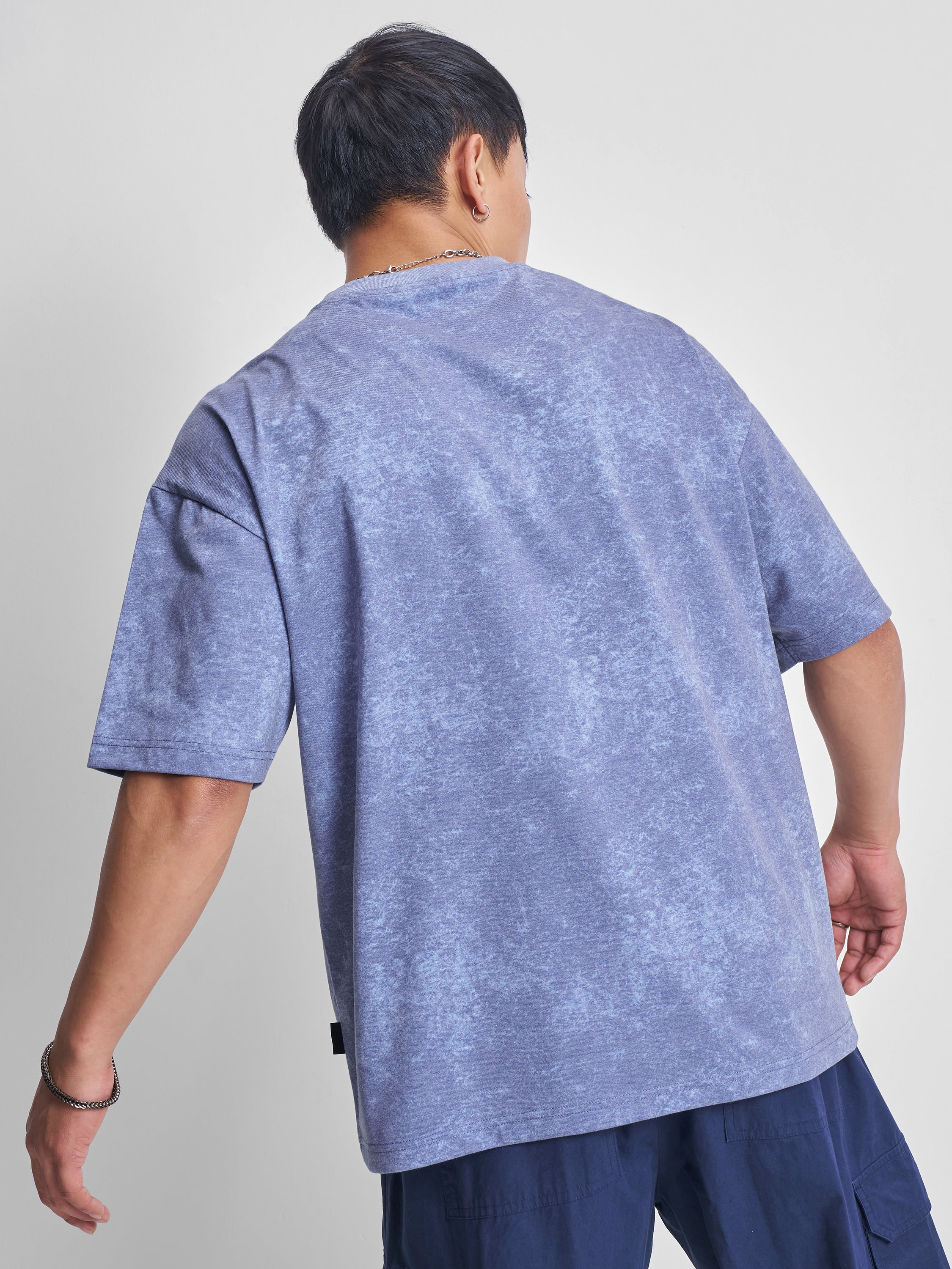 Highlander Men Blue Printed Round Neck Oversized Fit T-Shirt - Blue - Image 3