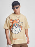 Highlander Men Beige Printed Round Neck Oversized Fit T-Shirt - Beige - Image 1