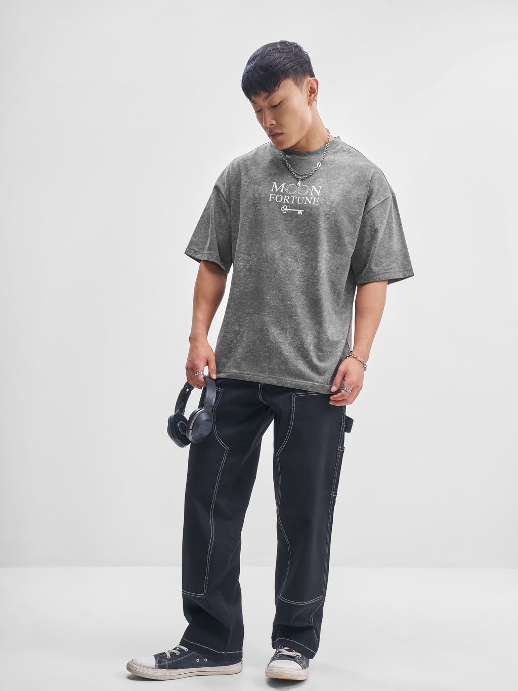 Highlander Men Black Printed Round Neck Oversized Fit T-Shirt - Black - Image 2
