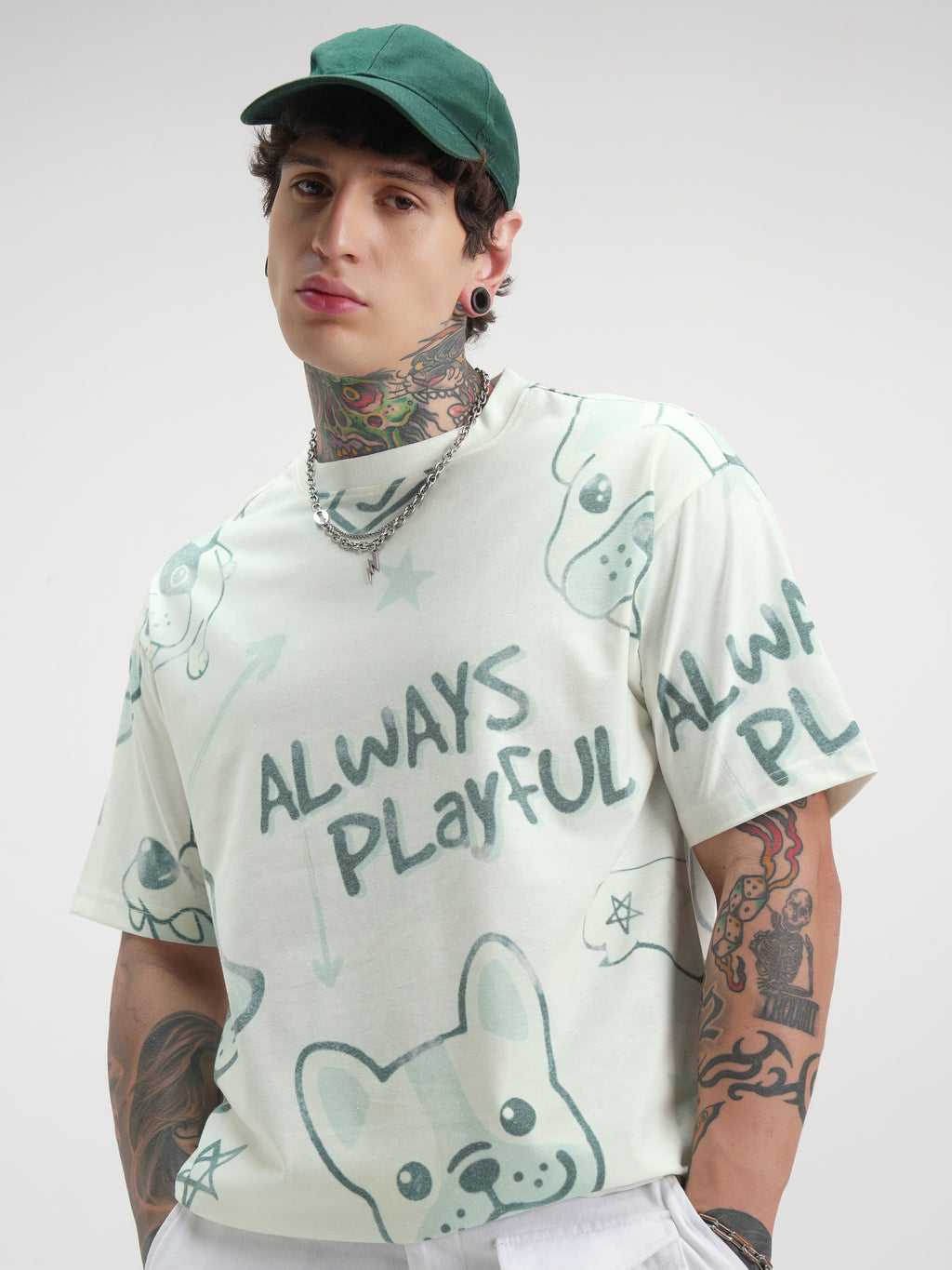Highlander Men Off White Printed Round Neck Oversized Fit T-Shirt - Off White - Image 1