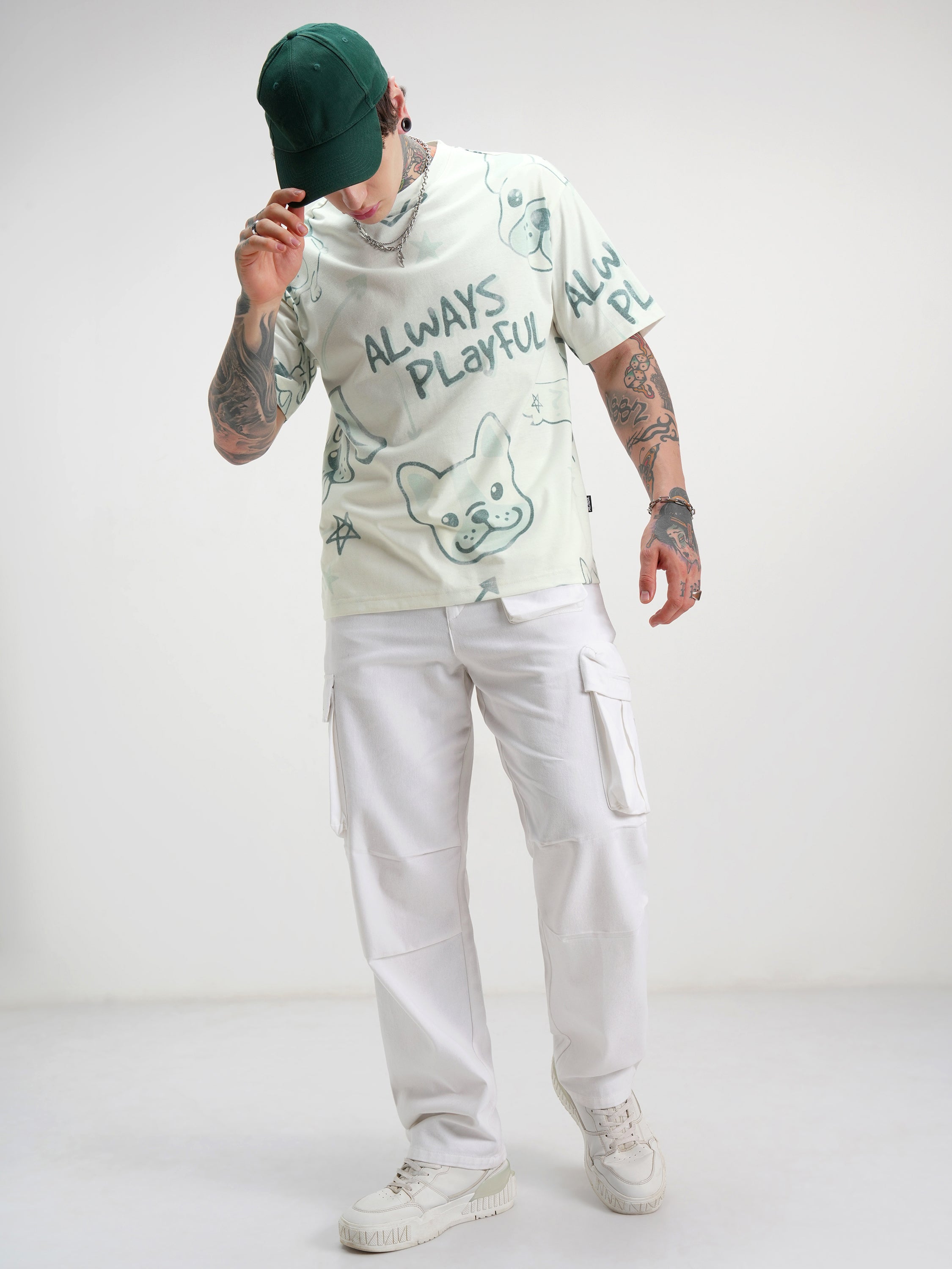 Highlander Men Off White Printed Round Neck Oversized Fit T-Shirt - Off White - Image 2
