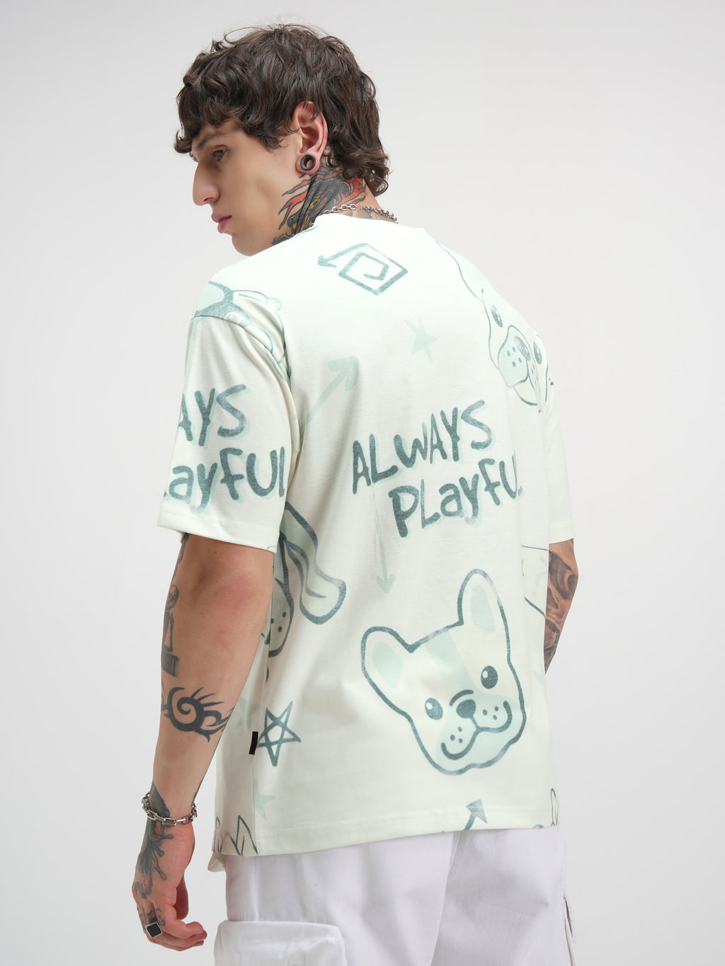 Highlander Men Off White Printed Round Neck Oversized Fit T-Shirt - Off White - Image 3