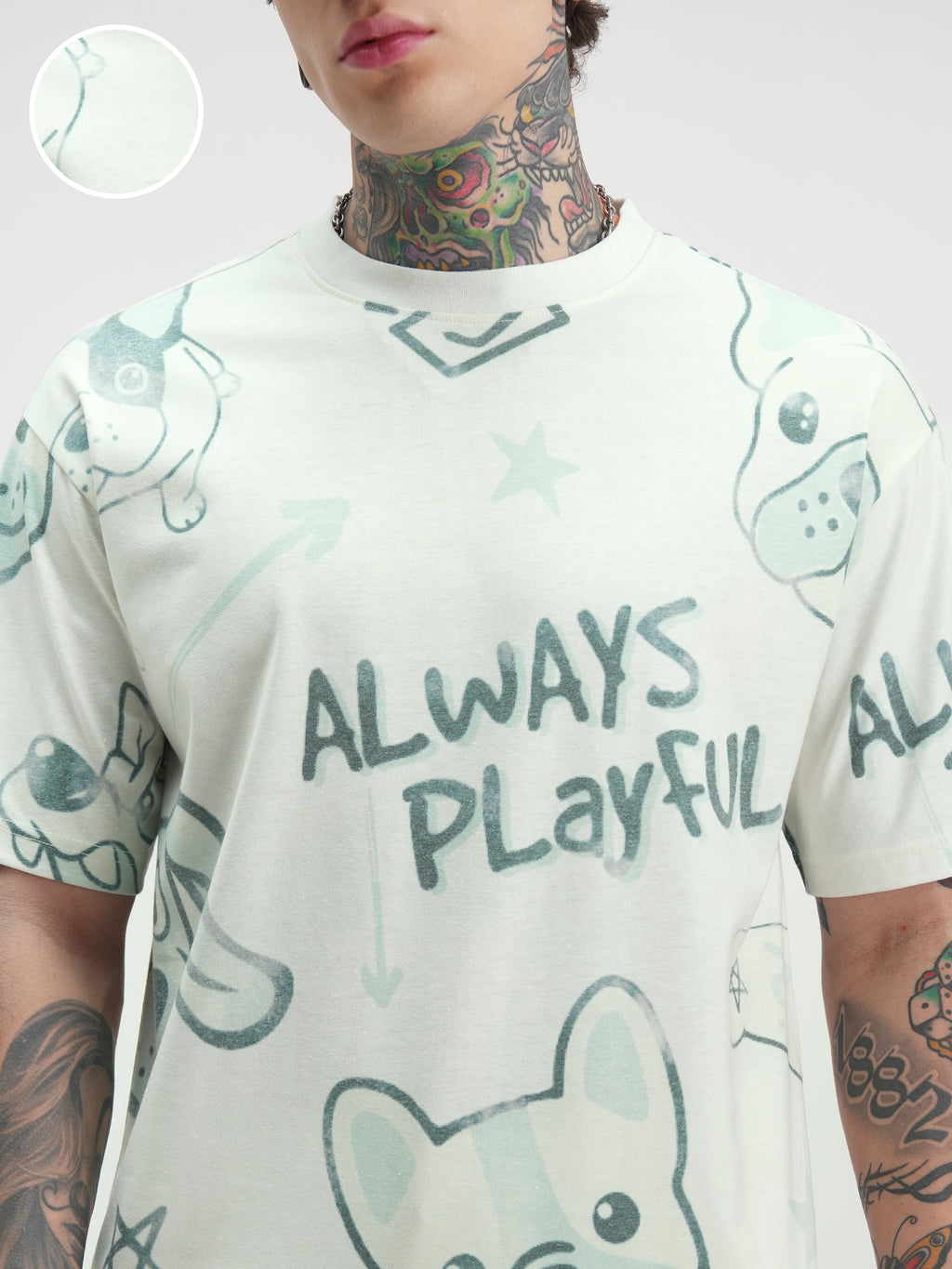 Highlander Men Off White Printed Round Neck Oversized Fit T-Shirt - Off White - Image 5