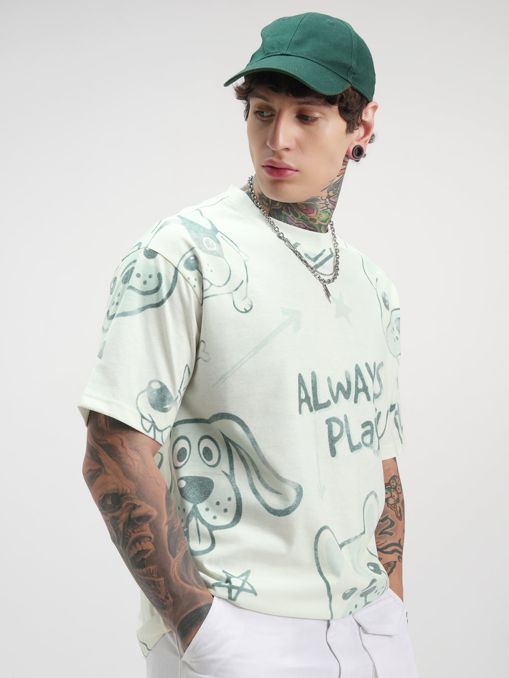 Highlander Men Off White Printed Round Neck Oversized Fit T-Shirt - Off White - Image 6