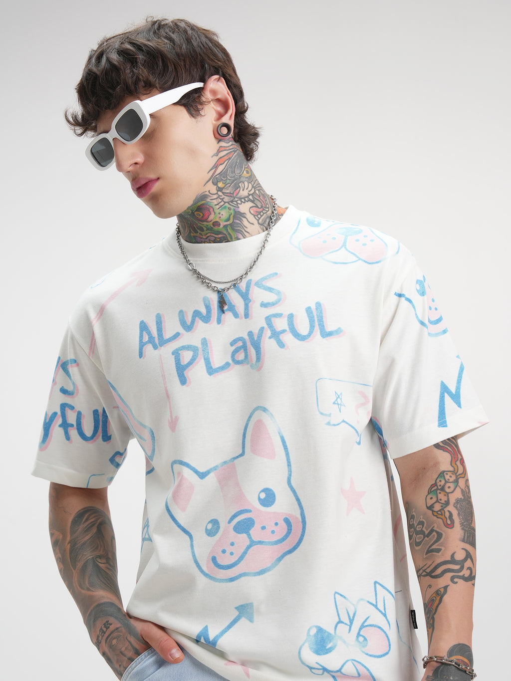 Highlander Men Off White Printed Round Neck Oversized Fit T-Shirt - Off White - Image 1