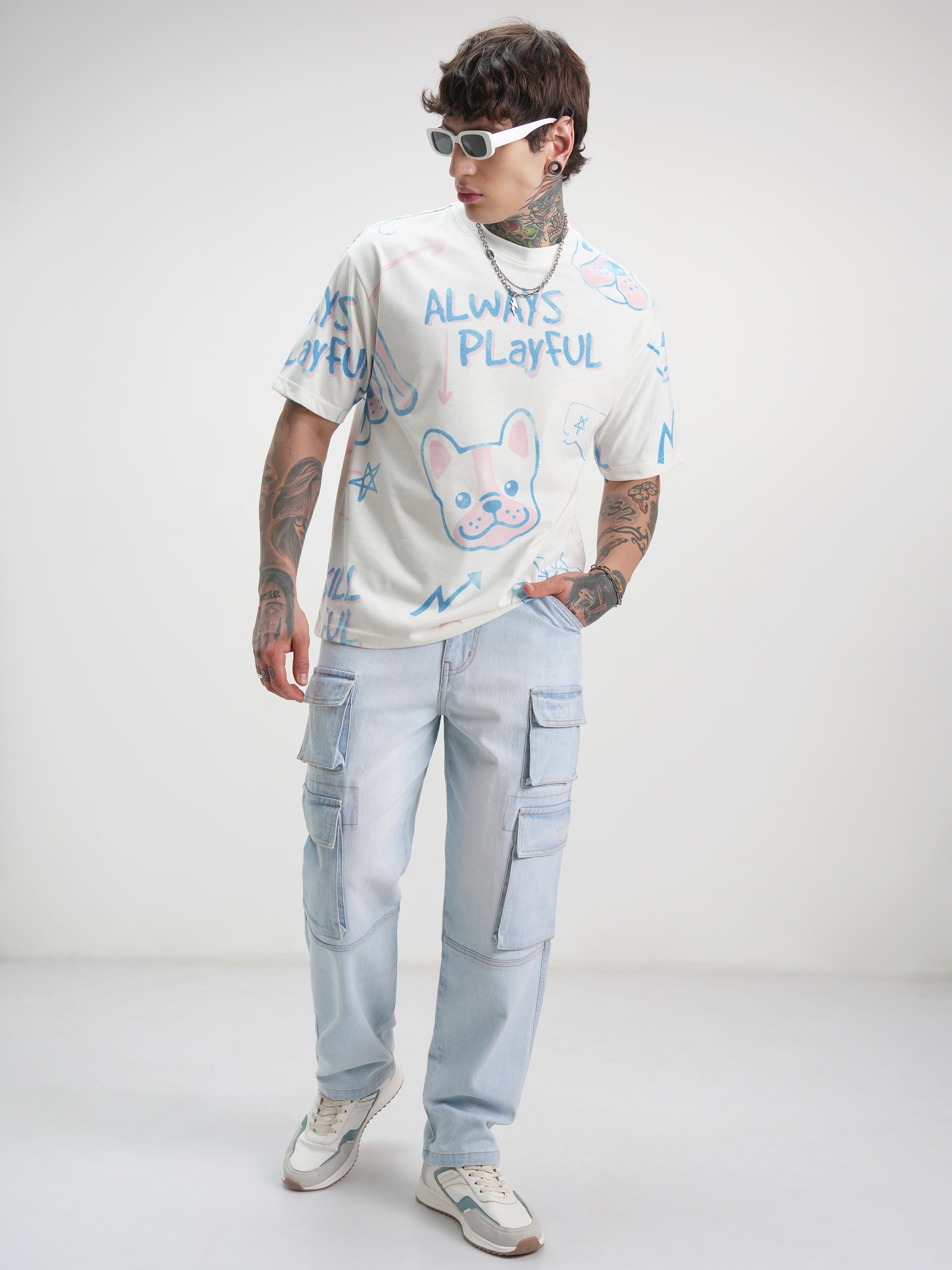 Highlander Men Off White Printed Round Neck Oversized Fit T-Shirt - Off White - Image 2