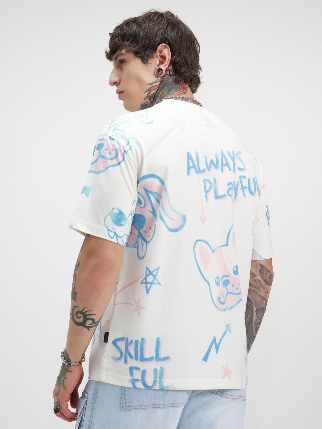 Highlander Men Off White Printed Round Neck Oversized Fit T-Shirt - Off White - Image 3