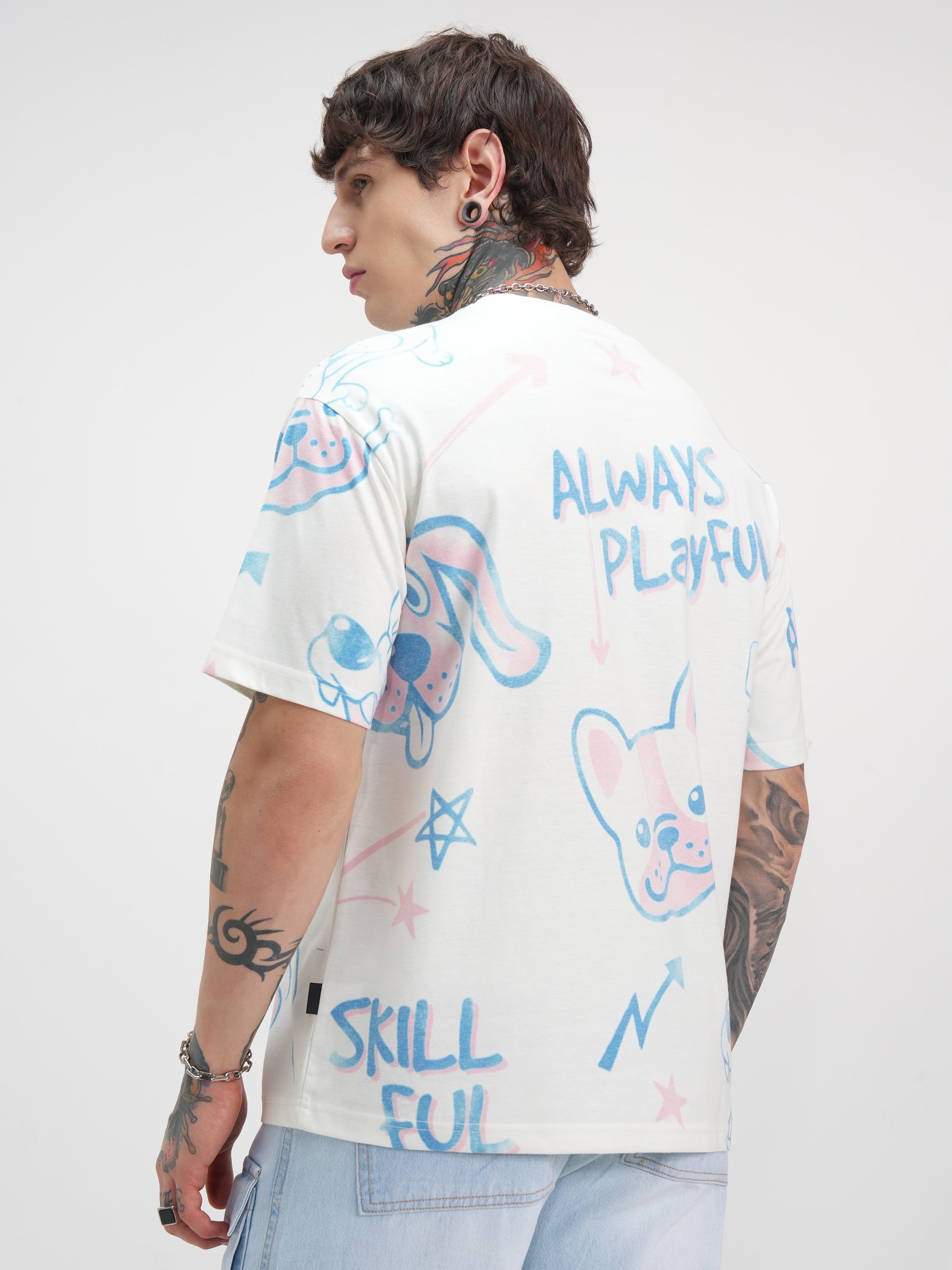 Highlander Men Off White Printed Round Neck Oversized Fit T-Shirt - Off White - Image 3