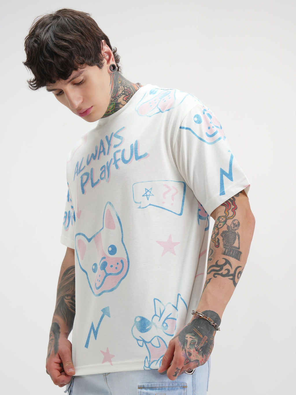 Highlander Men Off White Printed Round Neck Oversized Fit T-Shirt - Off White - Image 4