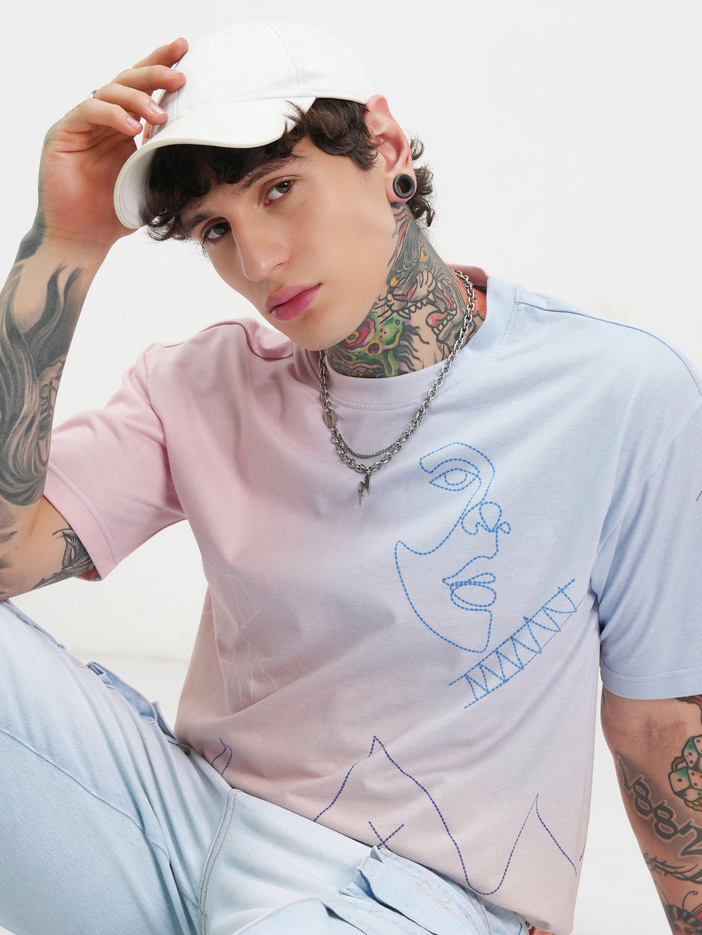 Highlander Men Multi Printed Round Neck Oversized Fit T-Shirt - Multi - Image 1