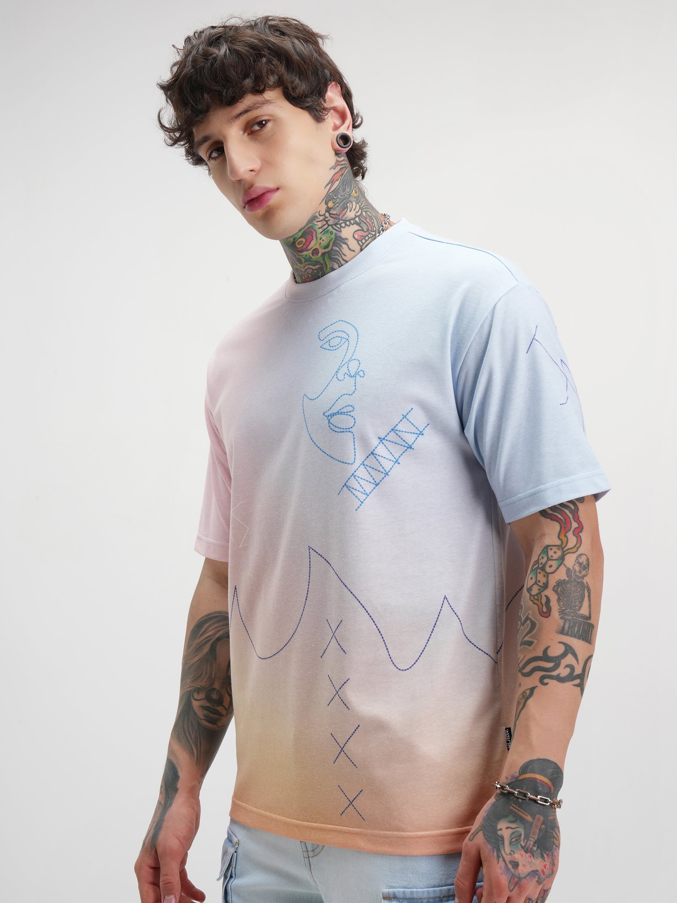 Highlander Men Multi Printed Round Neck Oversized Fit T-Shirt - Multi - Image 4