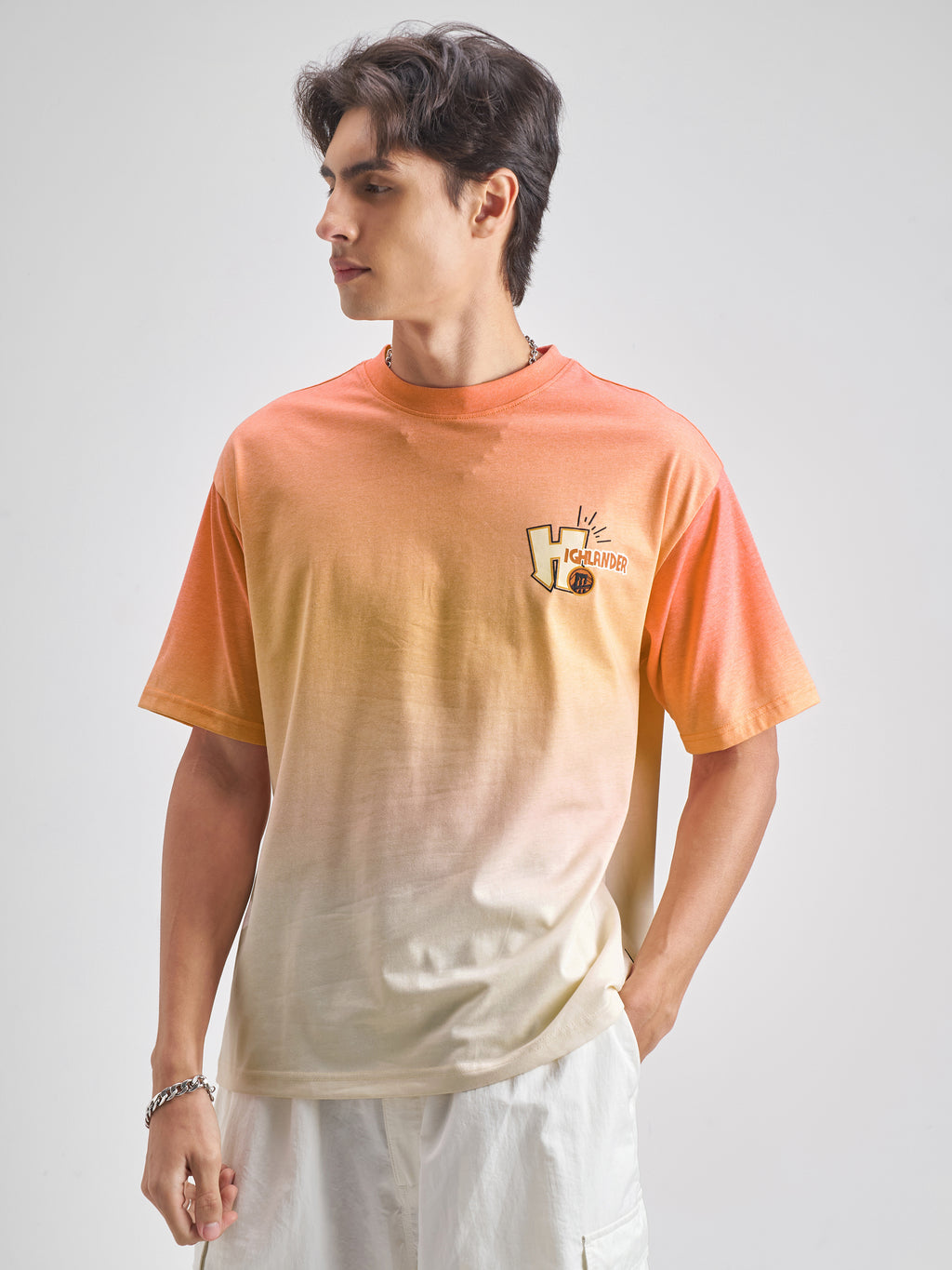 Highlander Men Orange Printed Round Neck T-Shirt - Orange - Image 3