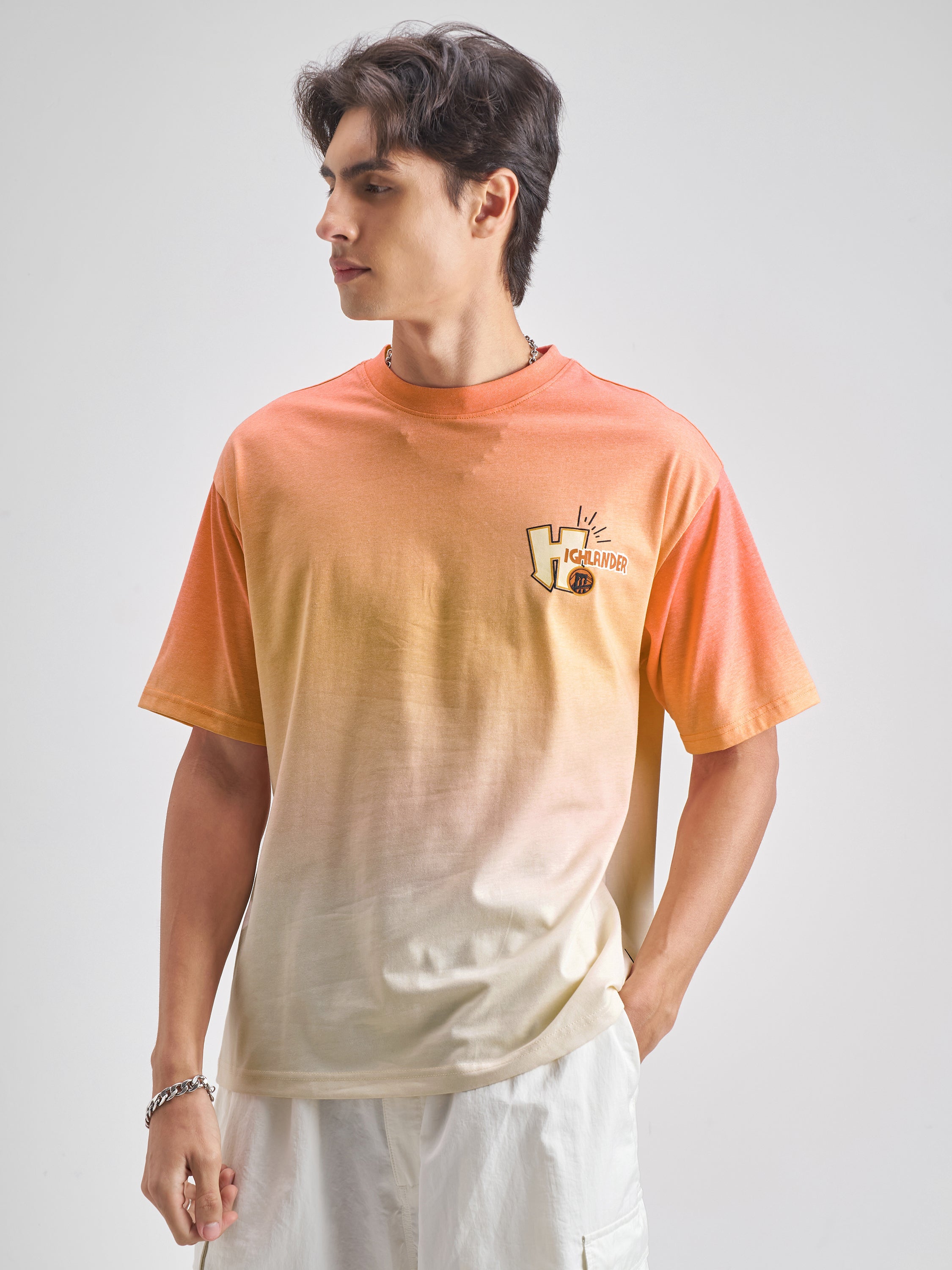 Highlander Men Orange Printed Round Neck T-Shirt - Orange - Image 3