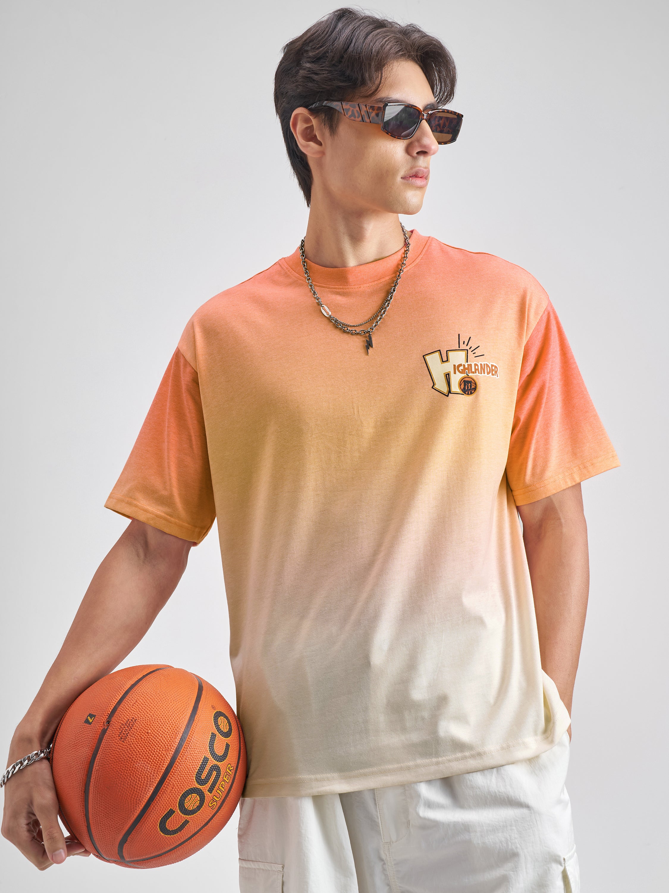Highlander Men Orange Printed Round Neck T-Shirt - Orange - Image 4