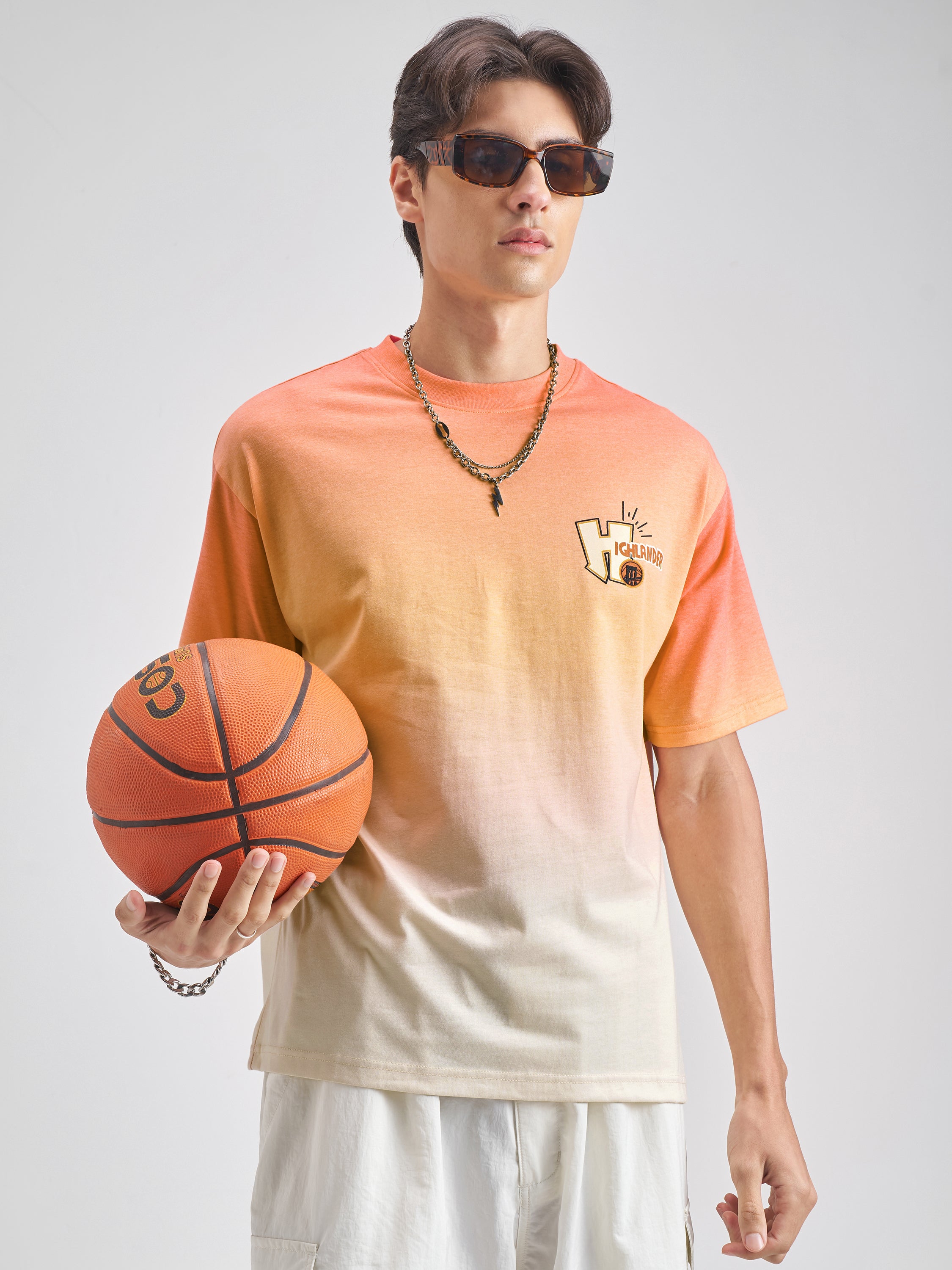 Highlander Men Orange Printed Round Neck T-Shirt - Orange - Image 6