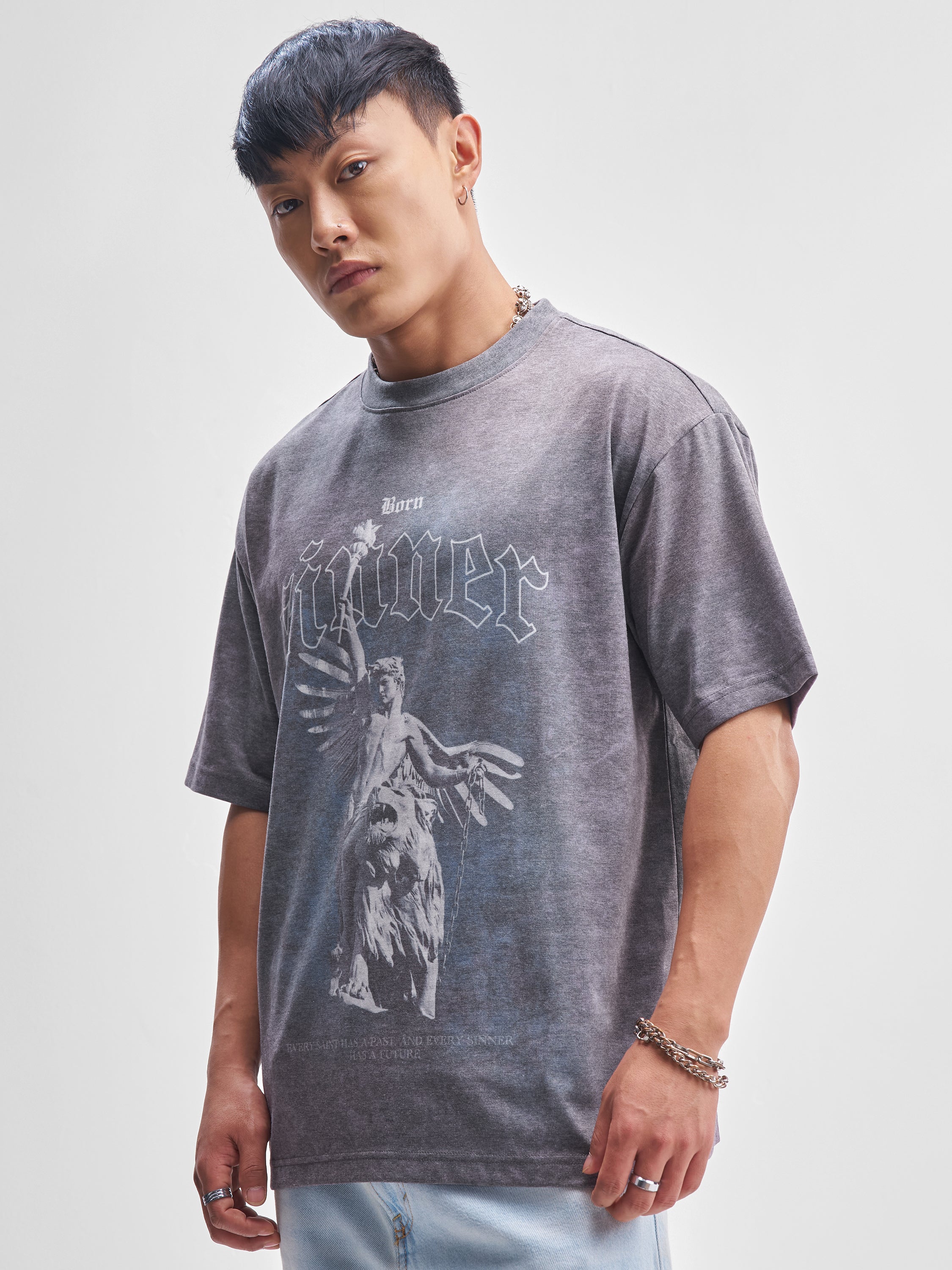 Highlander Men Grey Printed Round Neck T-Shirt - Grey - Image 4