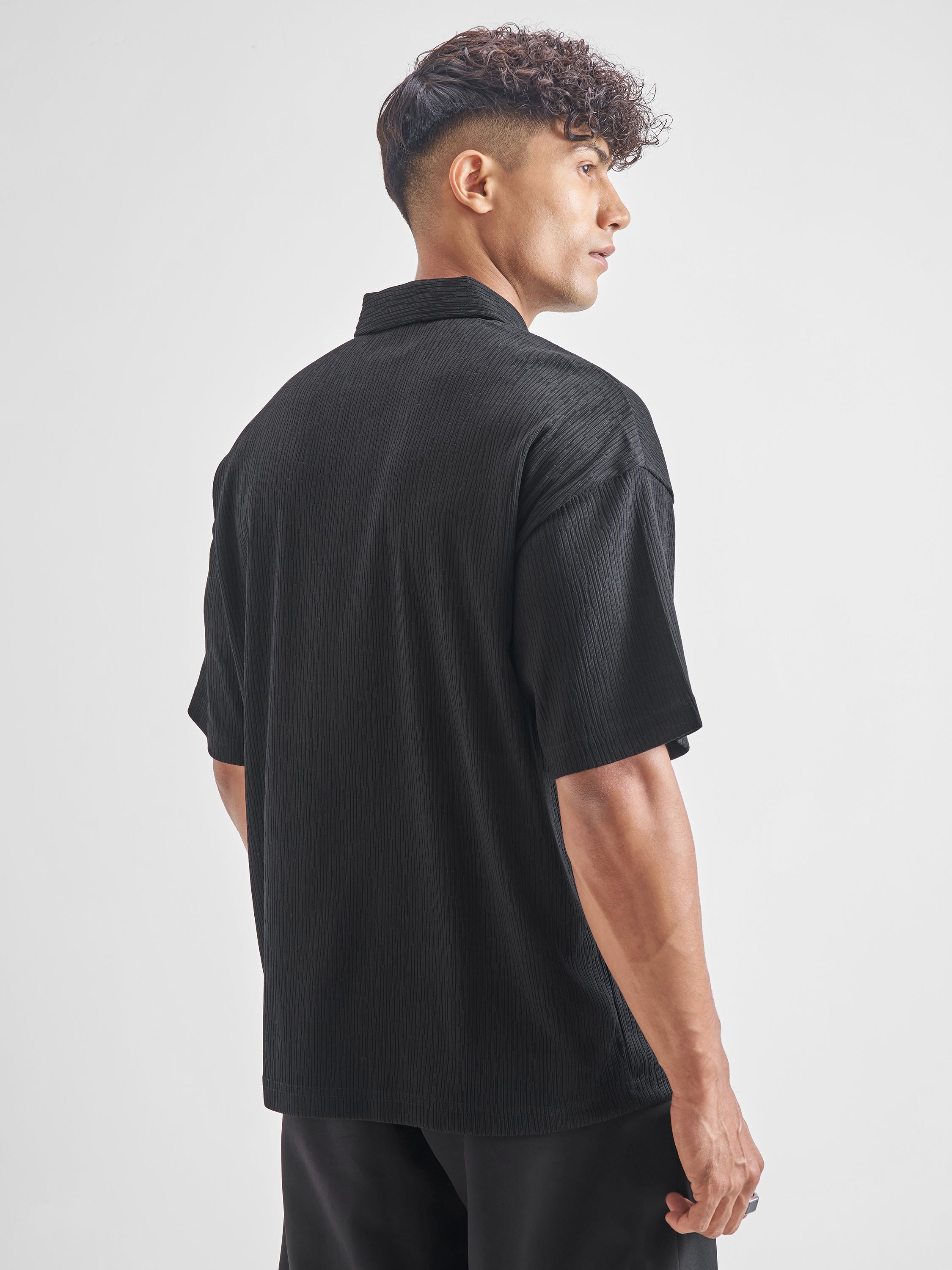 Highlander Men Black Self Design Polo Collar T-Shirt - Black - Image 3